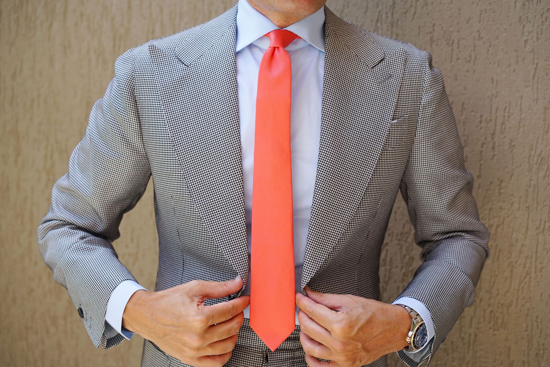 Coral Pink Cotton Skinny Tie