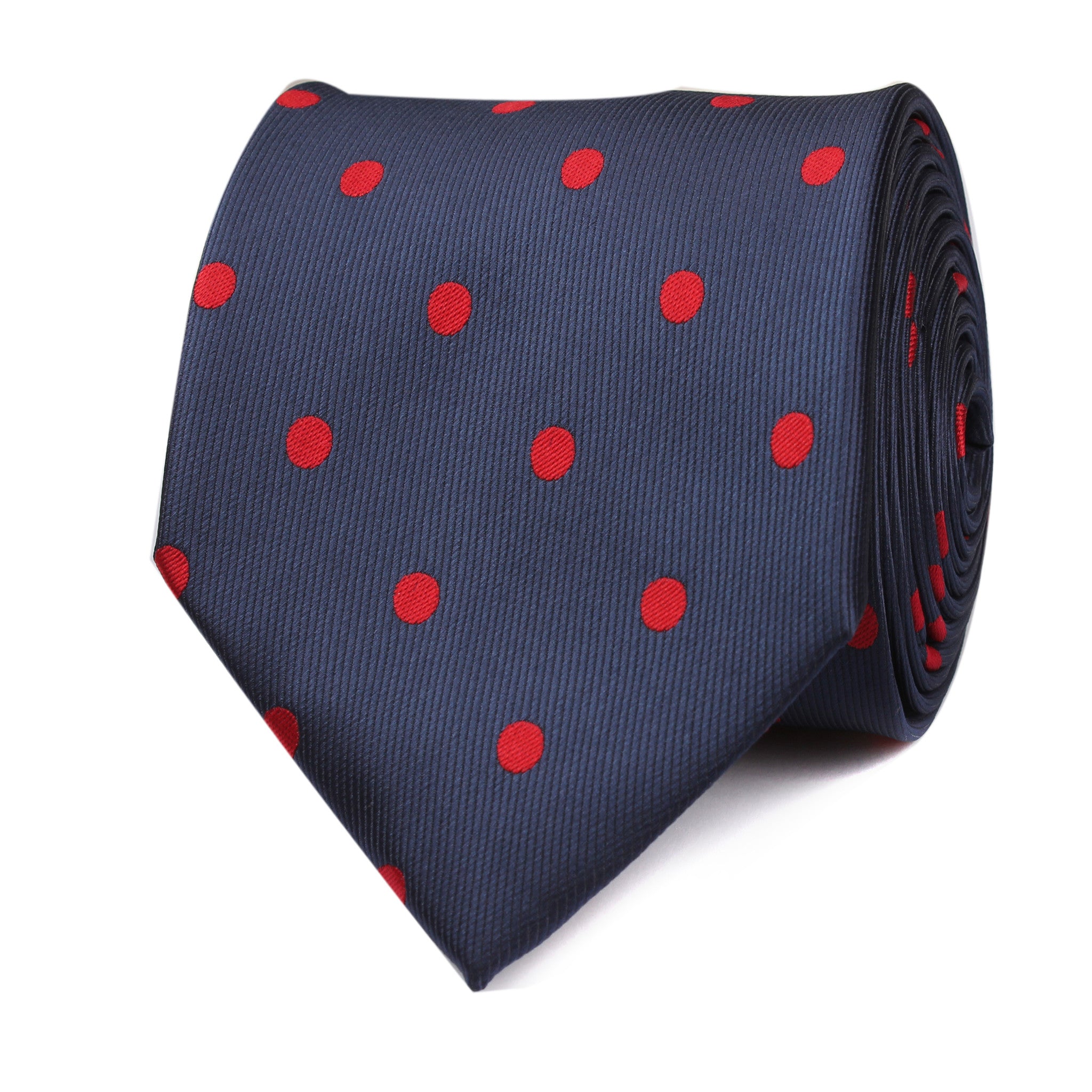 Navy Blue Tie with Red Polka Dots