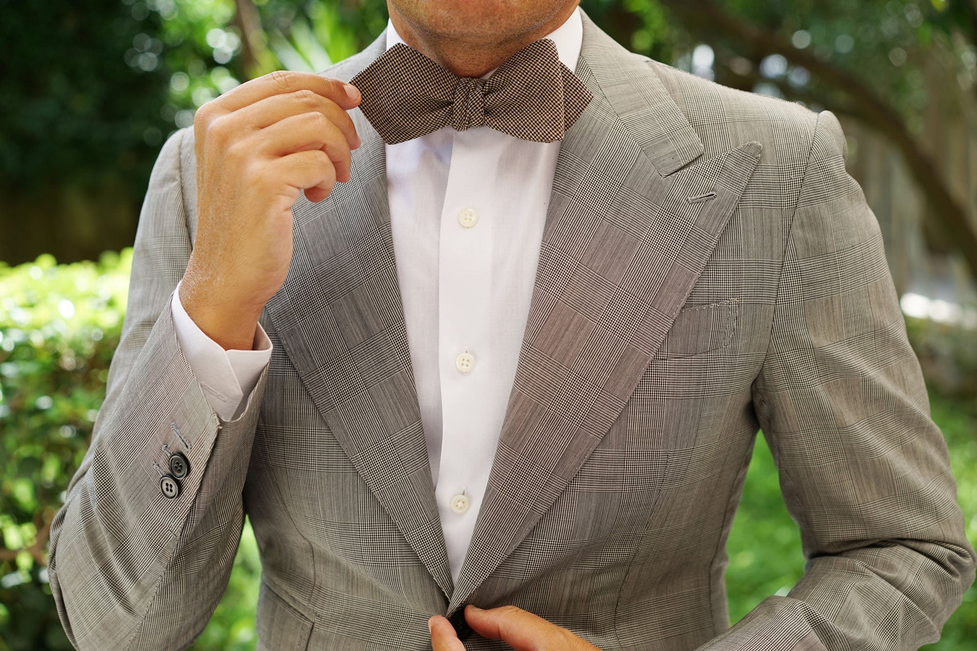 Khaki Black Houndstooth Blend Diamond Self Bow Tie