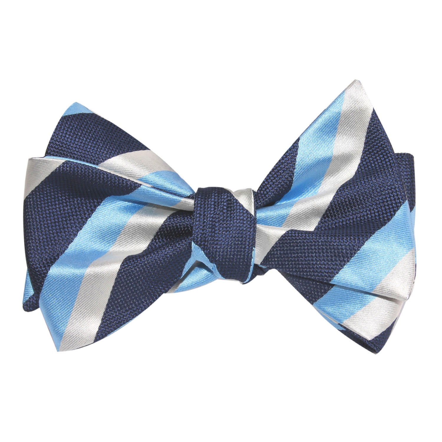 White Navy and Light Blue Striped Bow Tie Untied