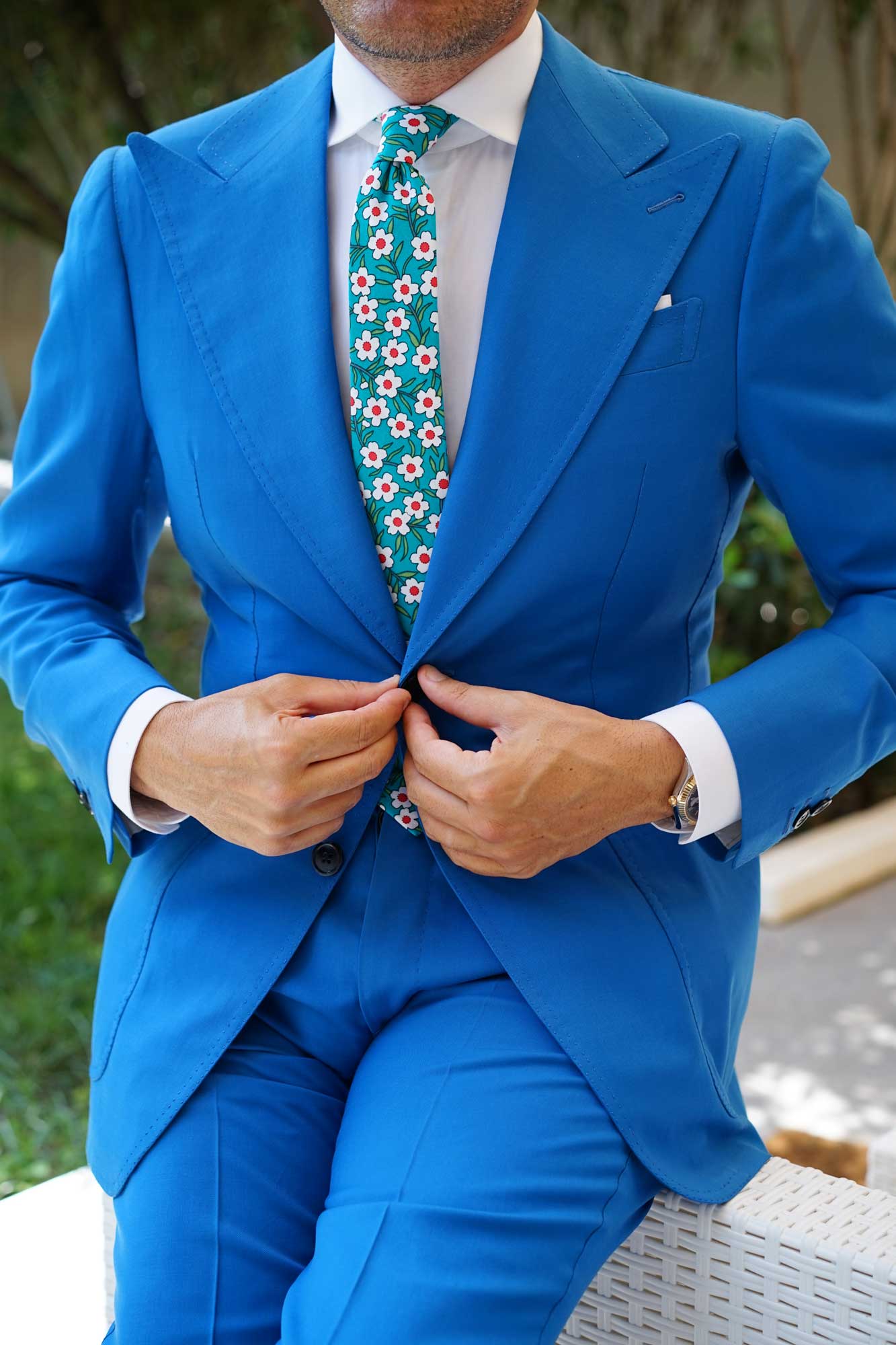 Maldivian Turquoise Floral Skinny Tie