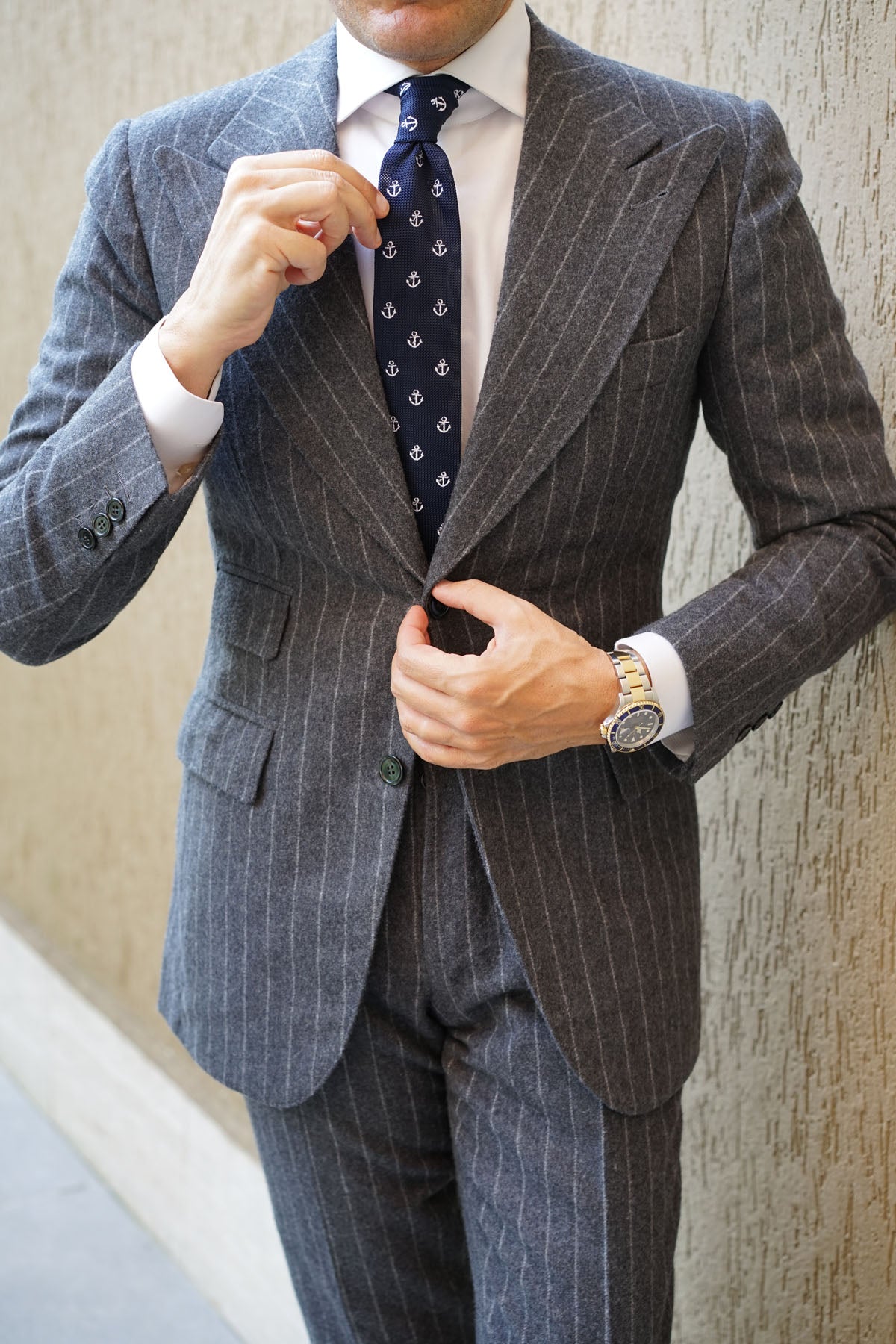 Navy Blue OTAA Anchor Knitted Tie