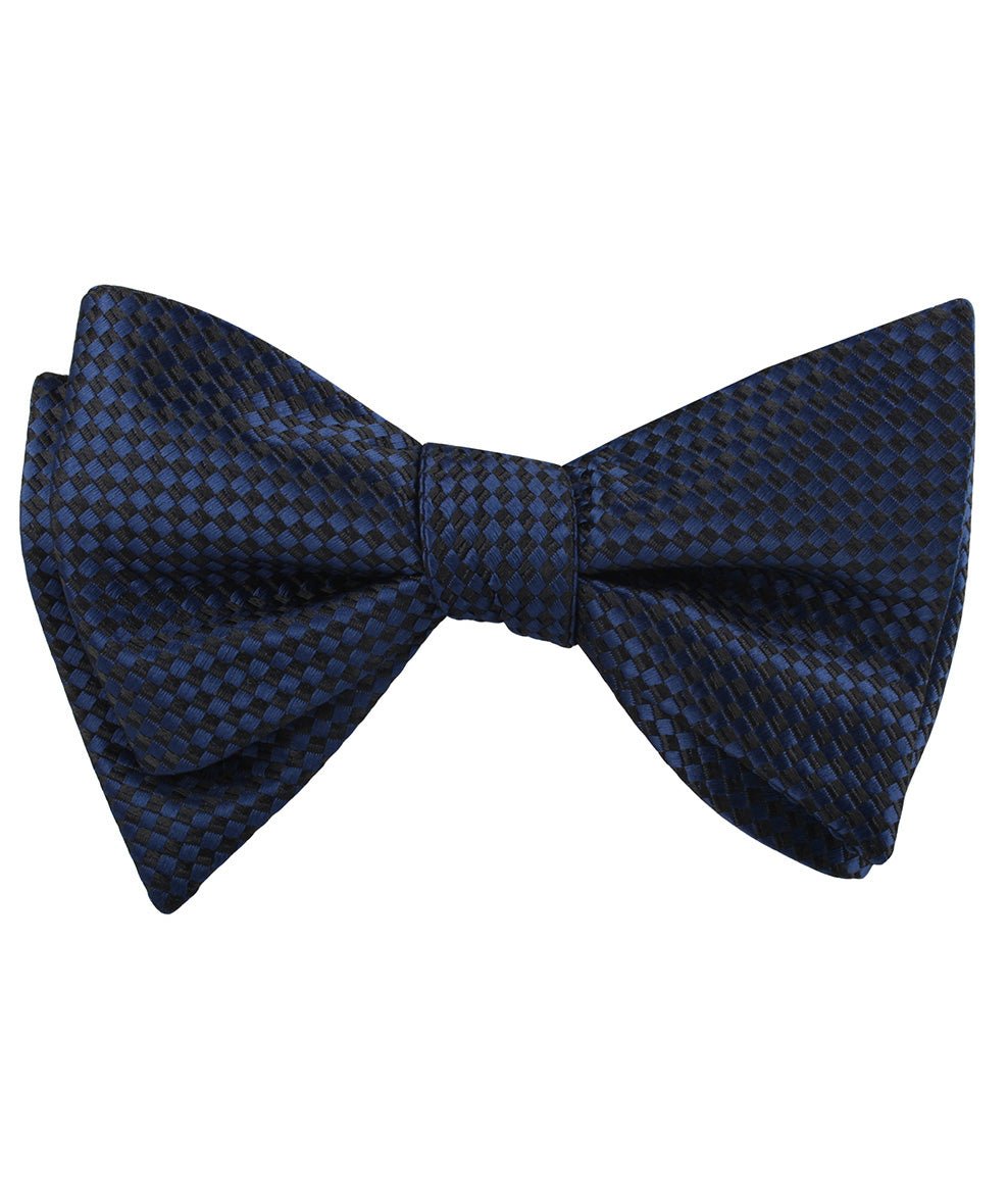 Navy Blue Basket Weave Checkered Self Bow Tie