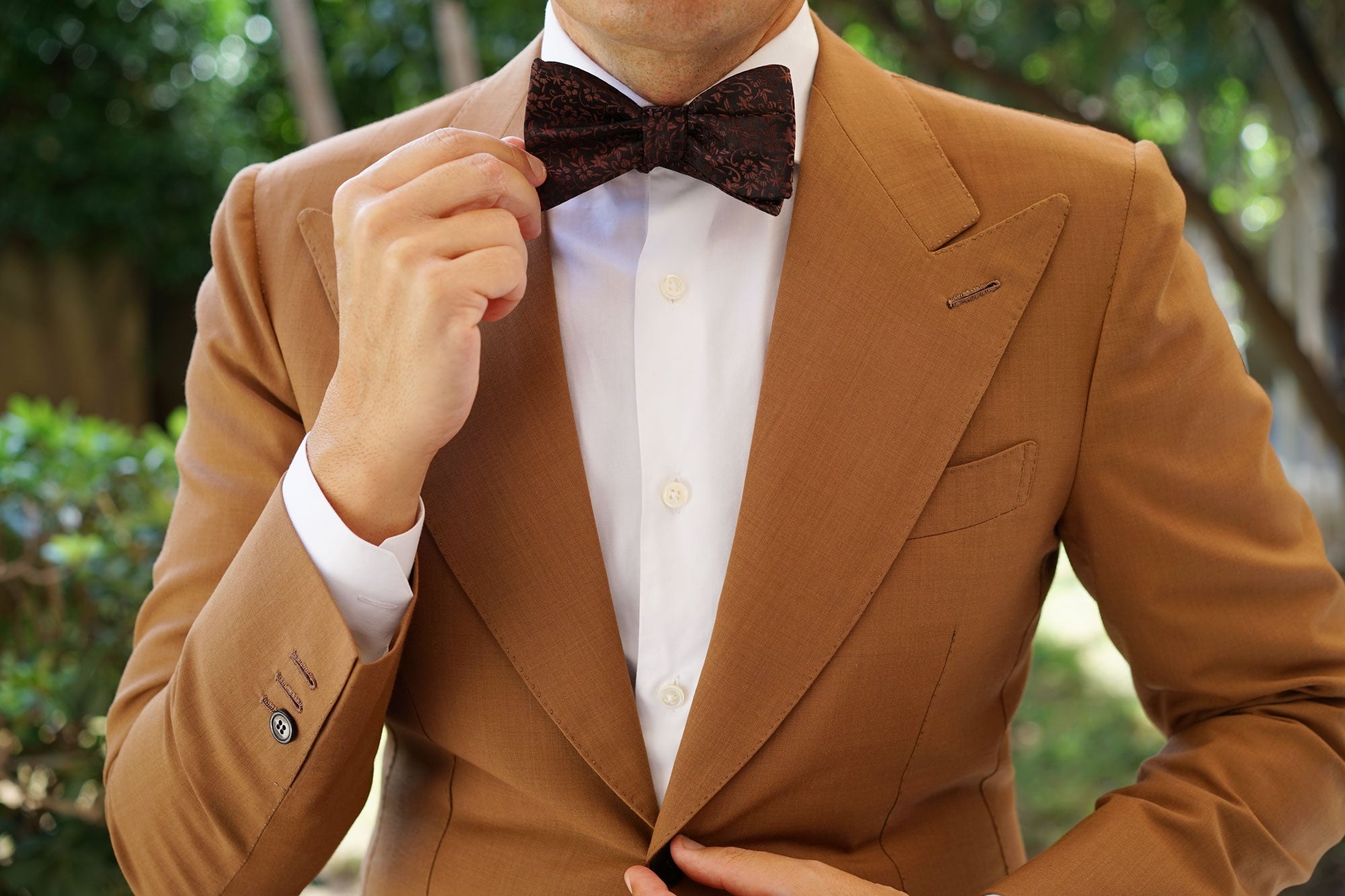 Truffle Brown Floral Self Bow Tie