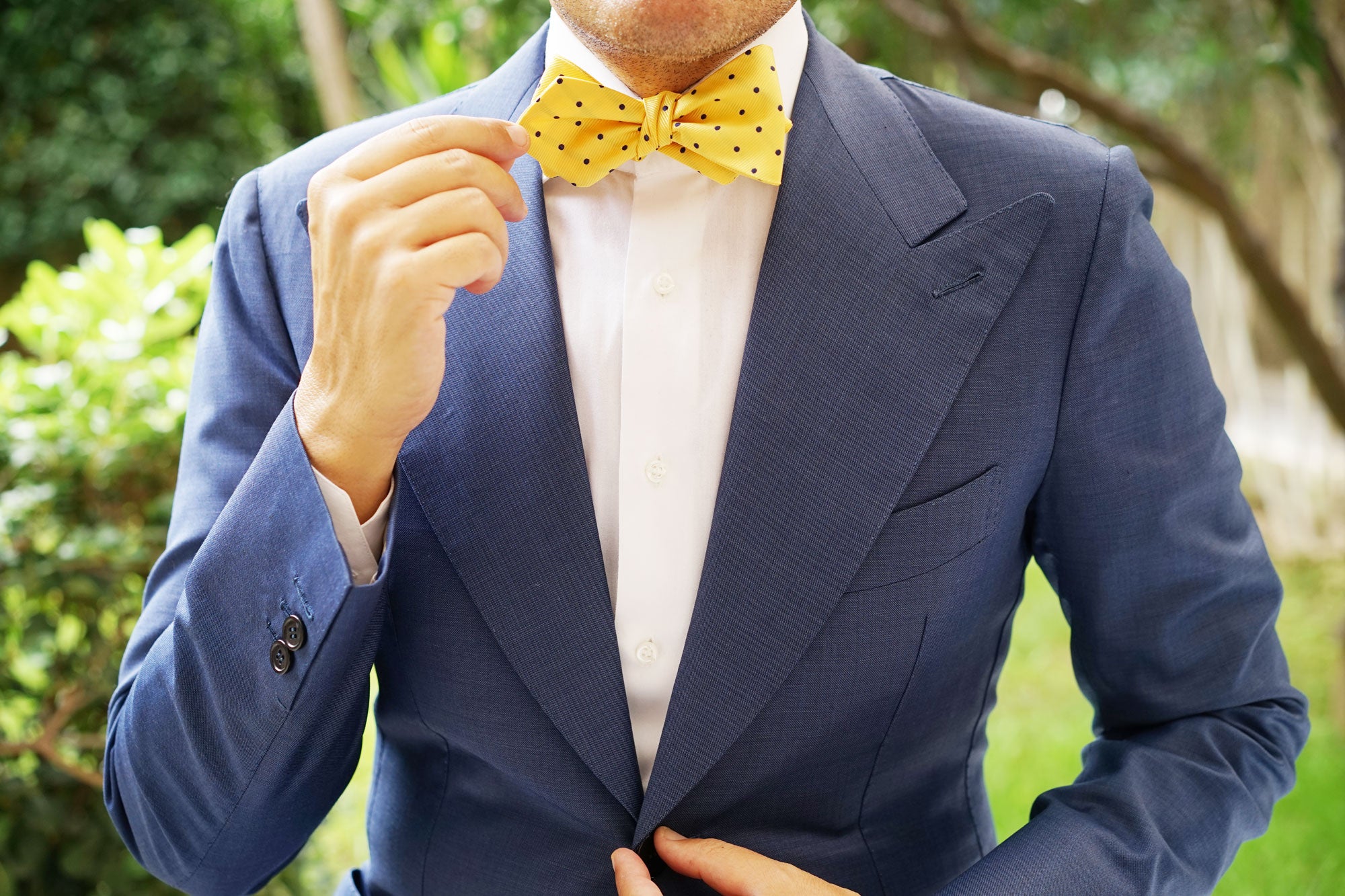 Yellow with Polka Dots Self Tie Diamond Tip Bow Tie