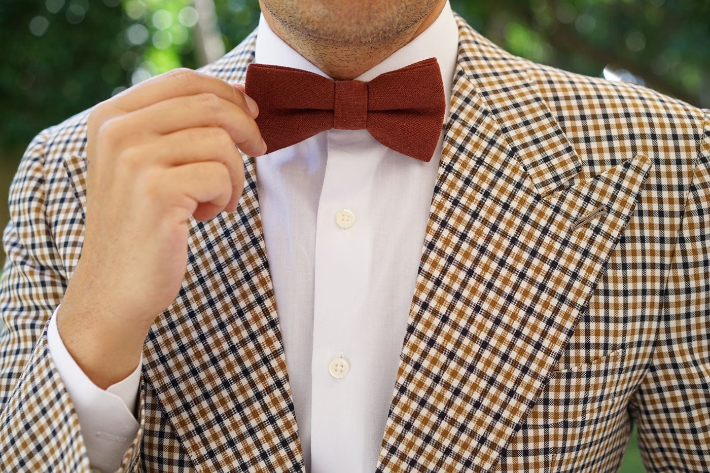 Burnt Golden Brown Linen Bow Tie