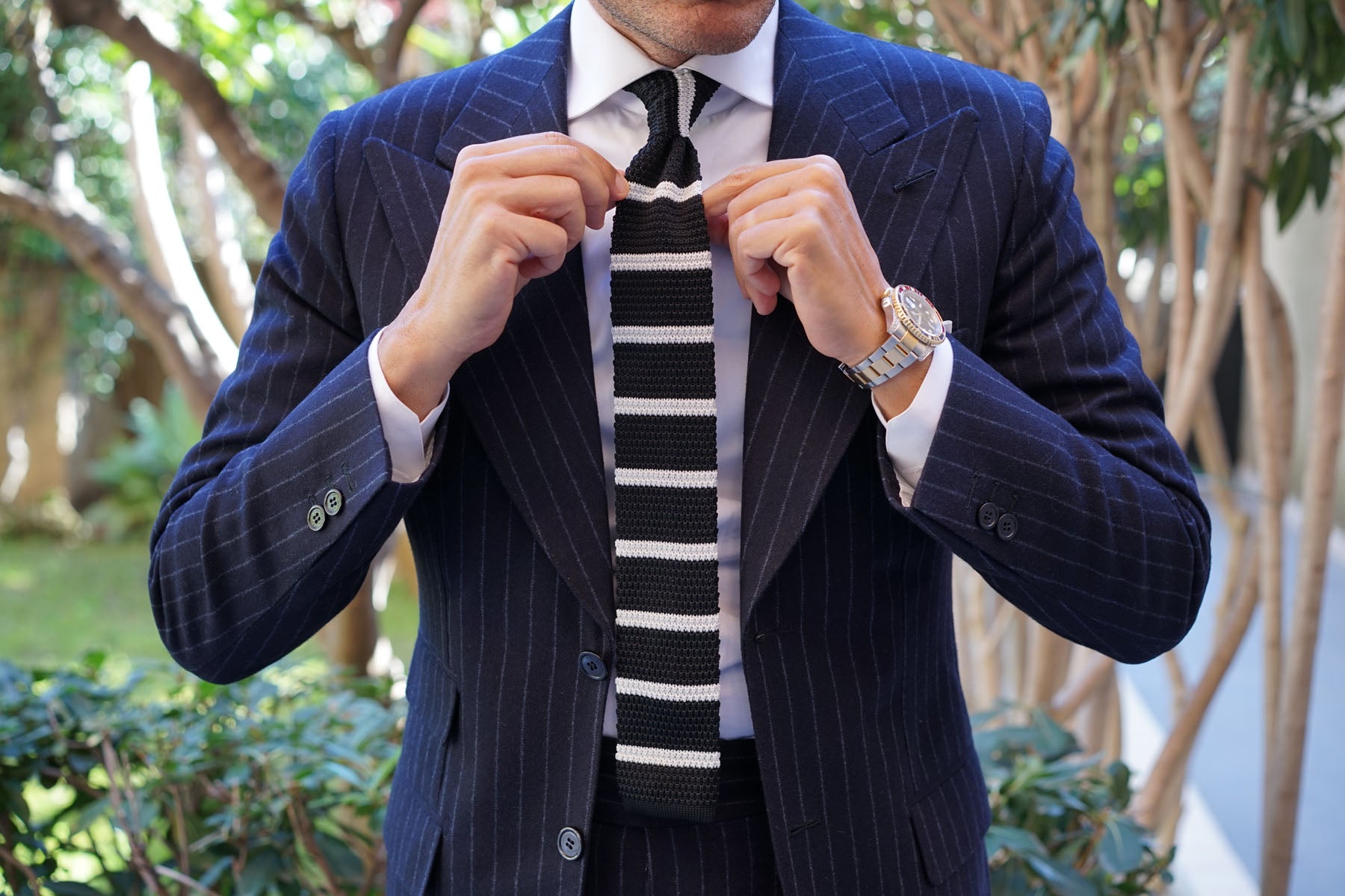 DuVall Black with White Stripes Knitted Tie