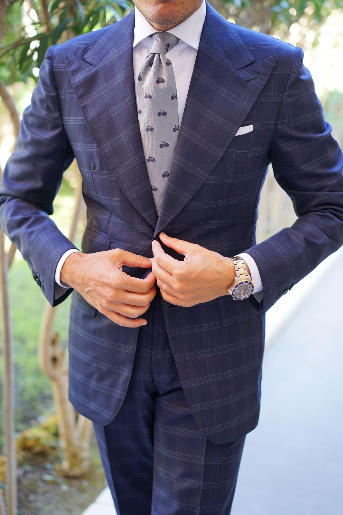 Grey with Navy Blue French Bicycle Necktie