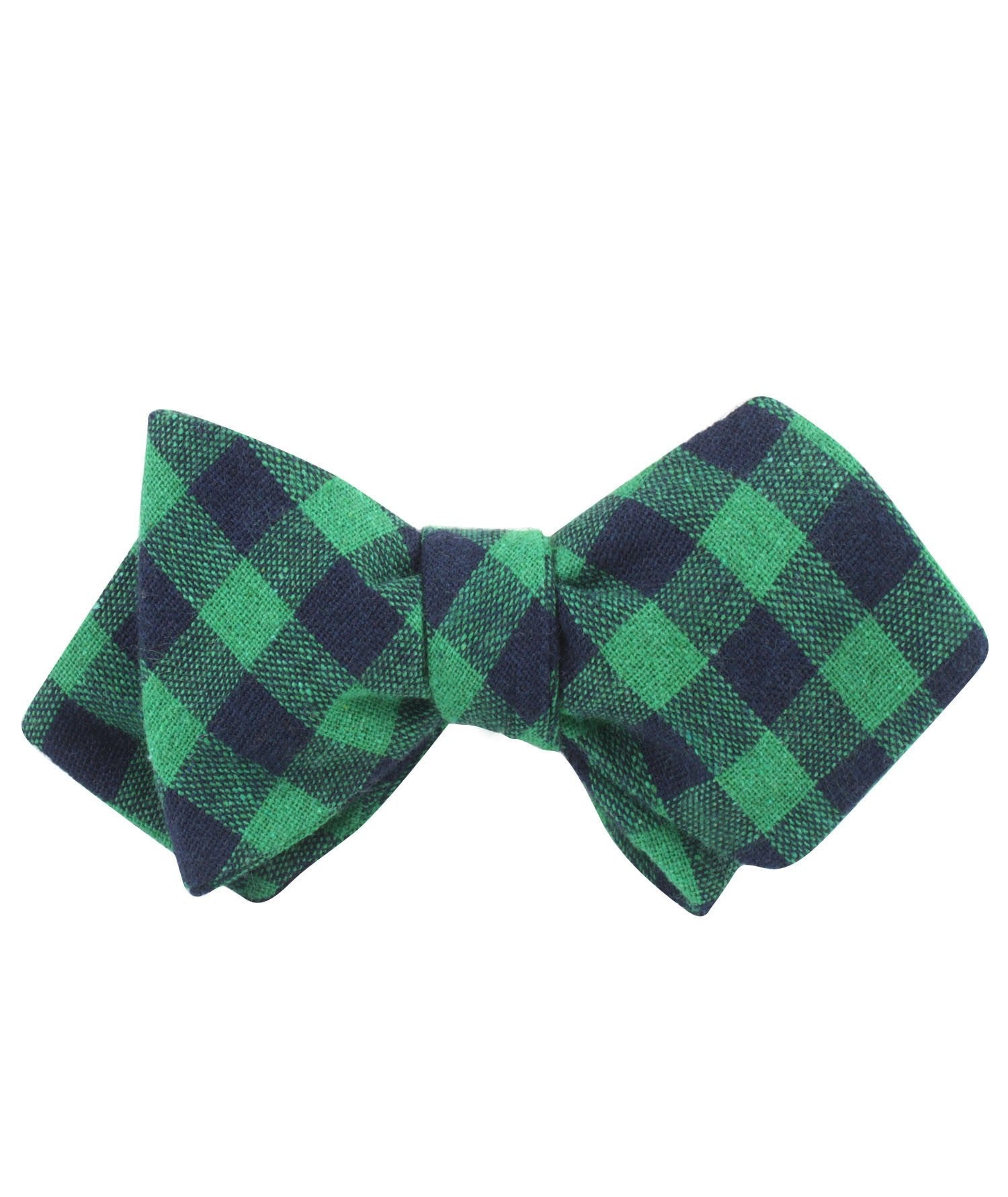 Raw Green Gingham Linen Diamond Self Bow Tie