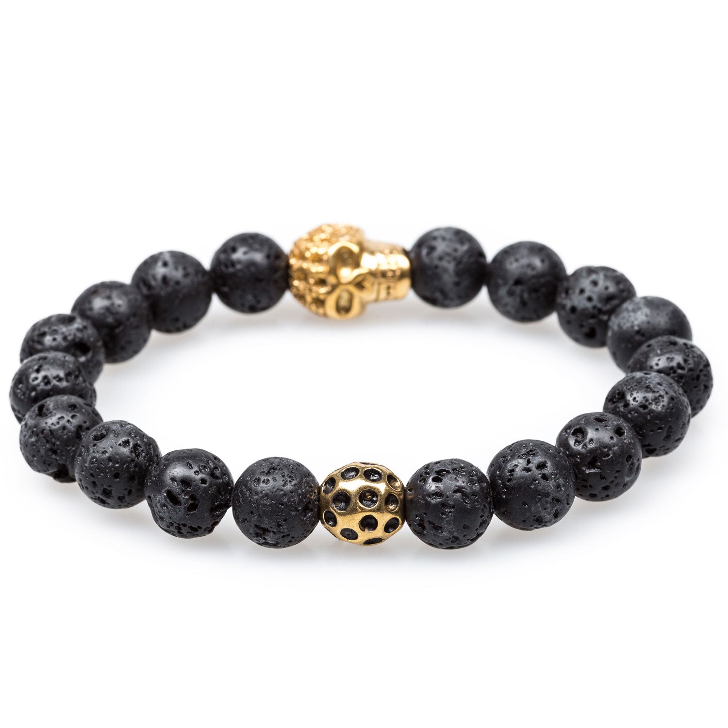 Pompeii Volcanic Rock Gold Skull Bracelet