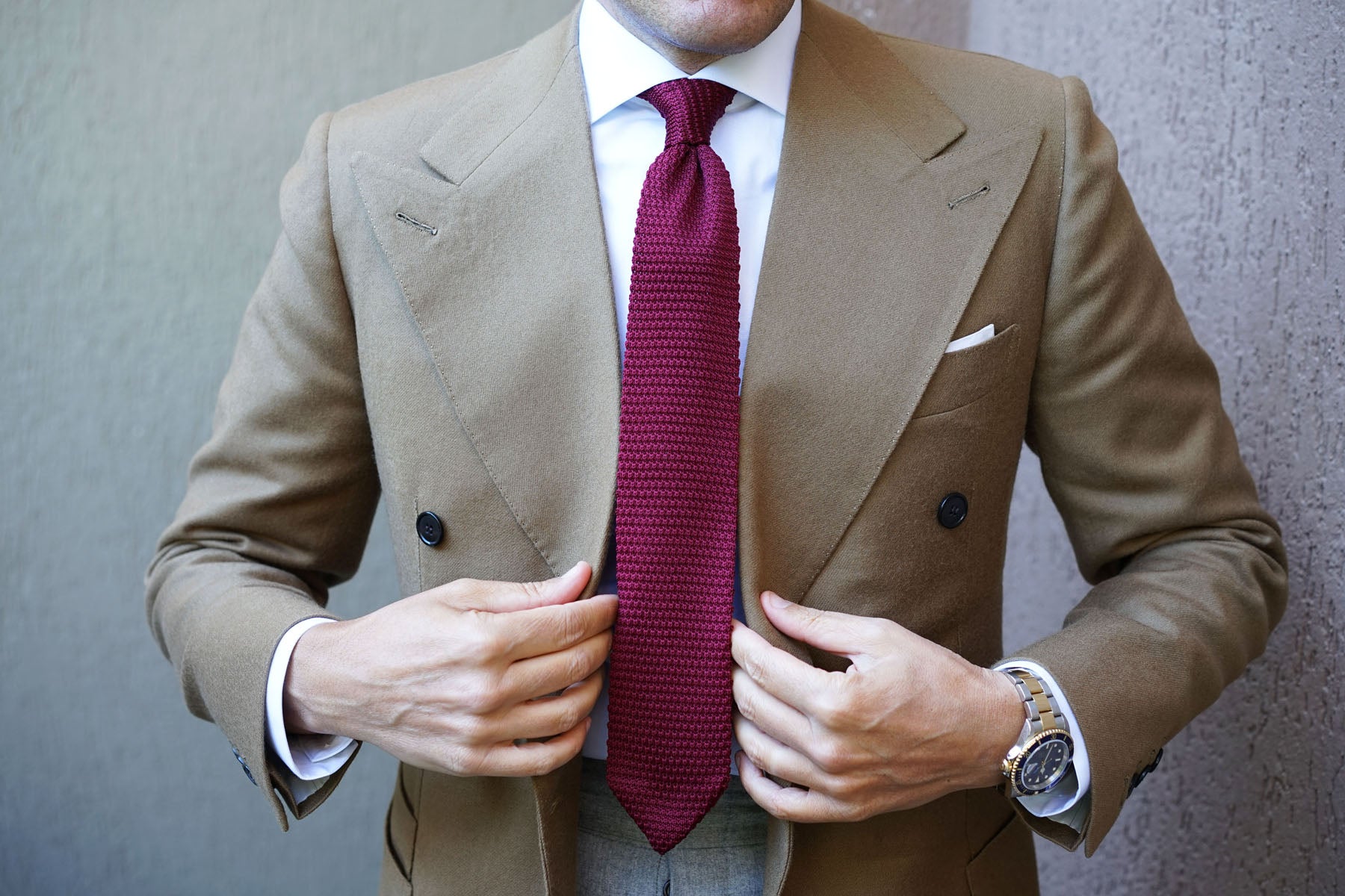 Dark Rosewood Maroon Pointed Knitted Tie