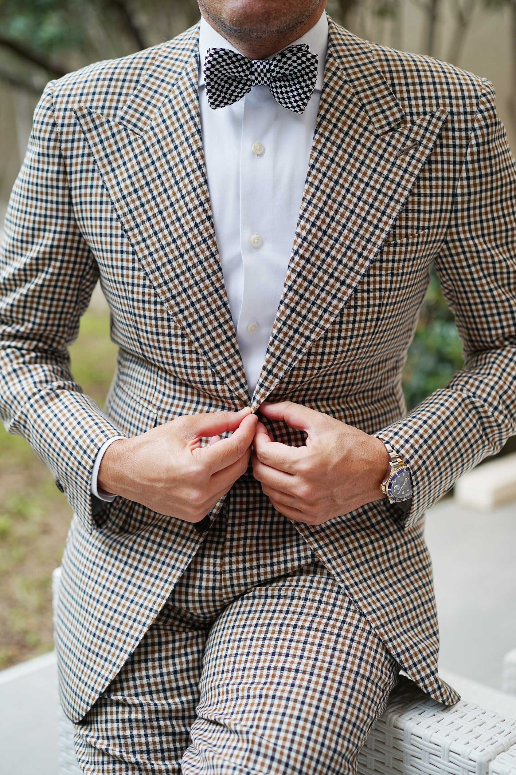 Black and White Checkered Knitted Bow Tie