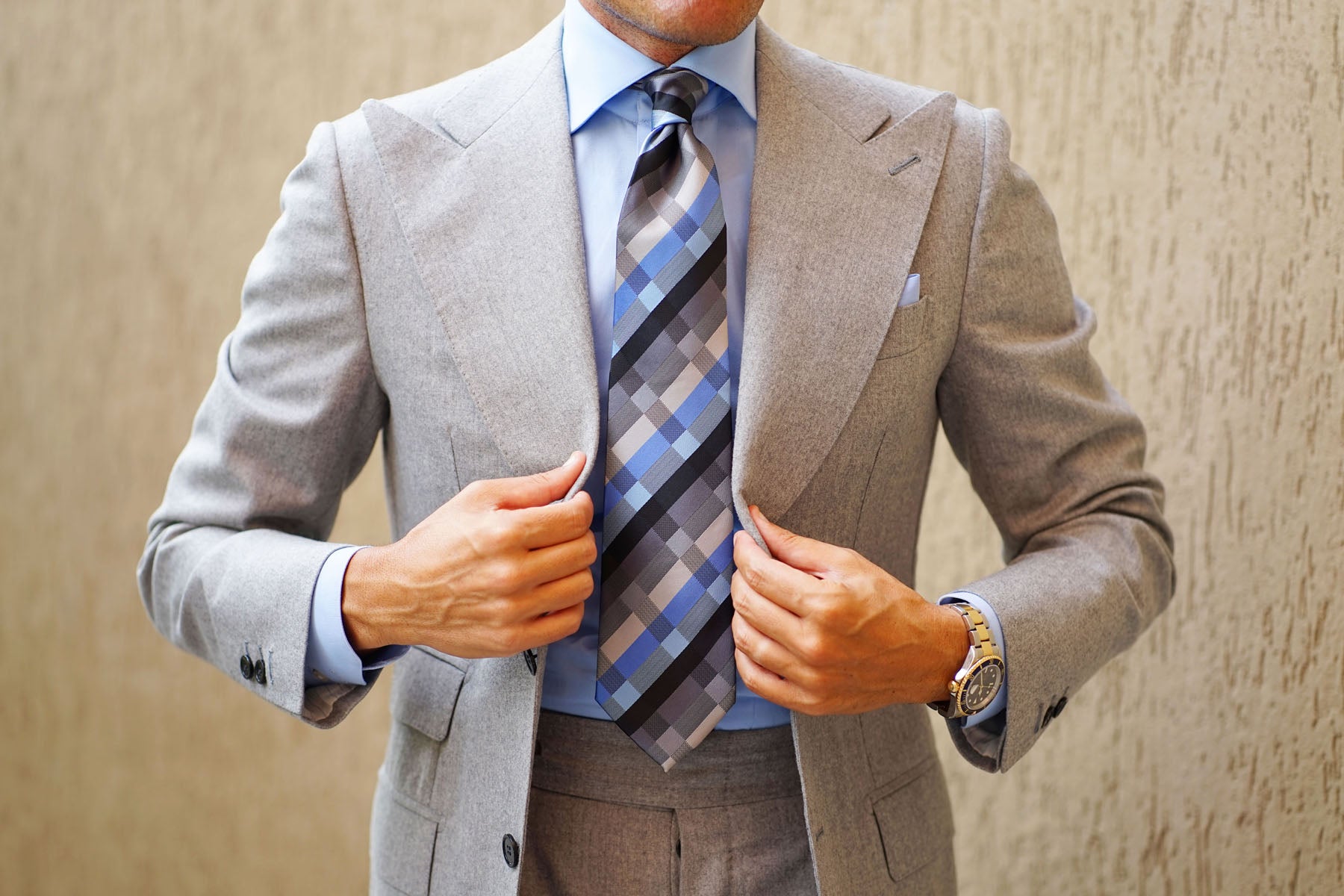 Black Grey Silver Blue Pattern Necktie