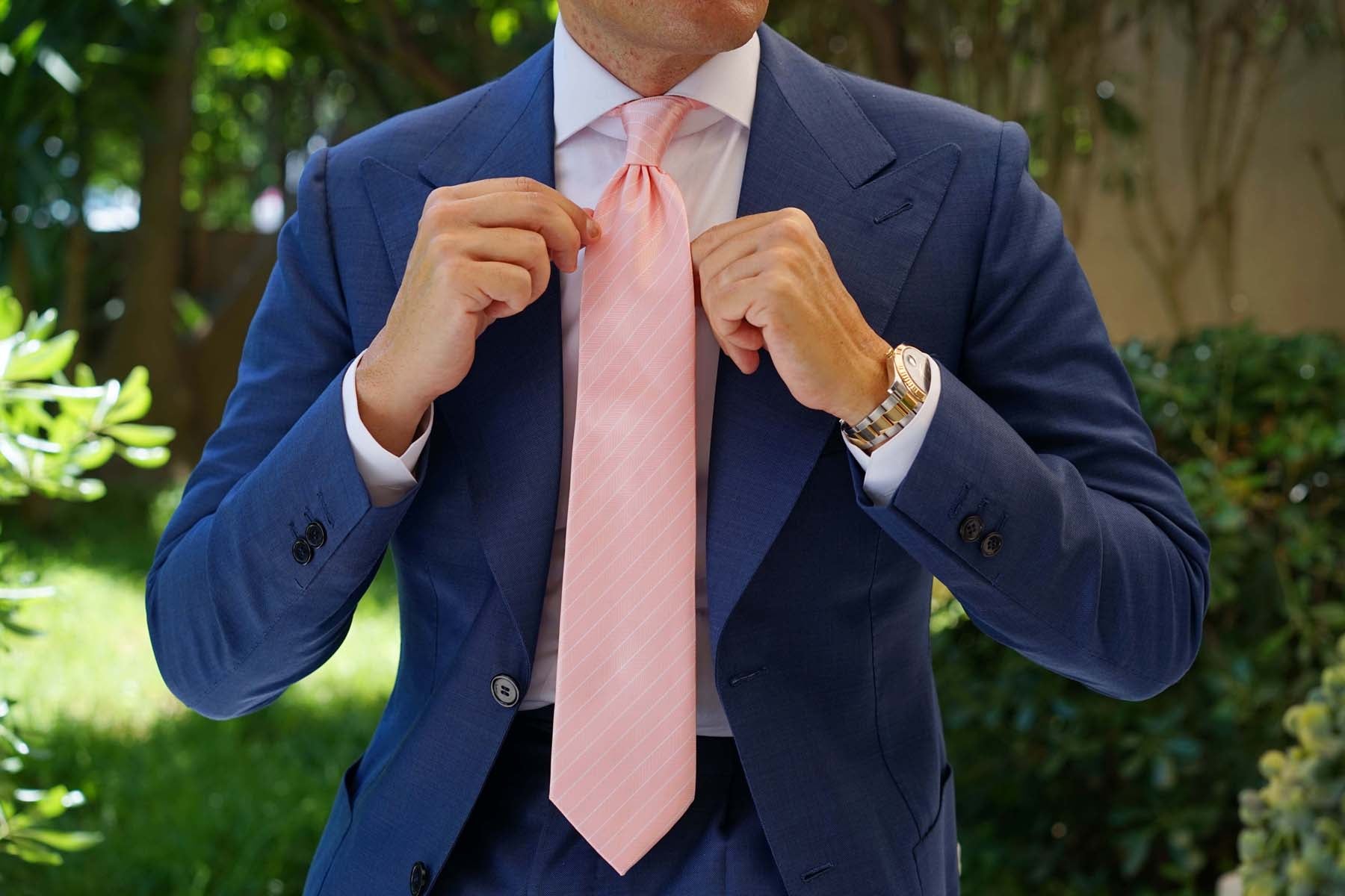 Blush Pink Herringbone Pinstripe Necktie