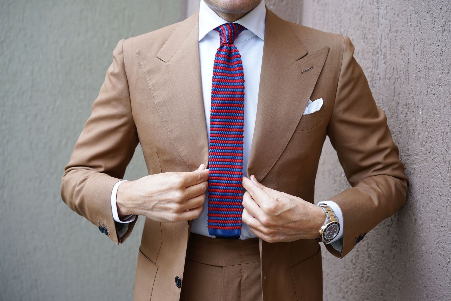 Red & Blue Stripes Knitted Tie