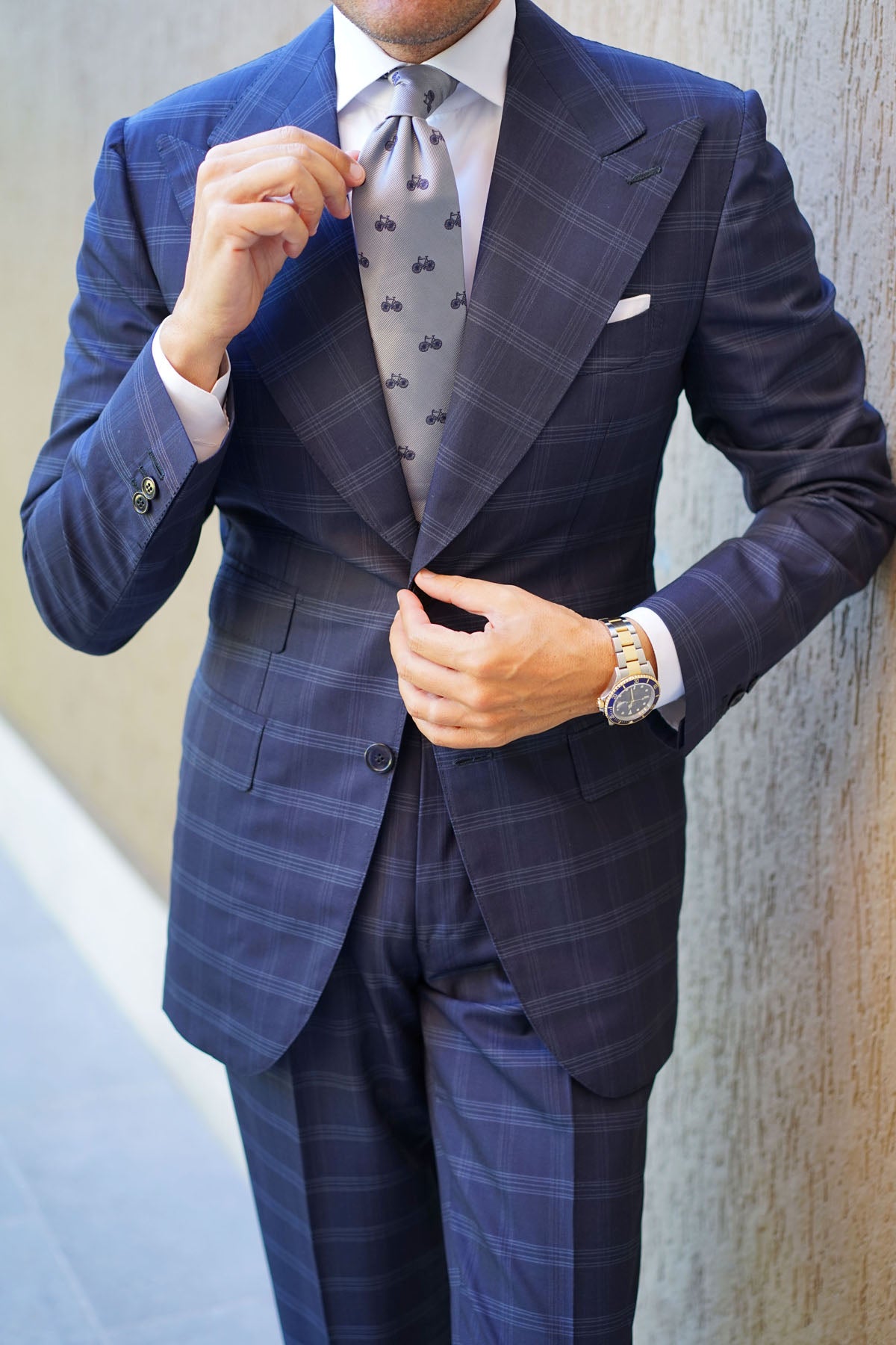 Grey with Navy Blue French Bicycle Necktie