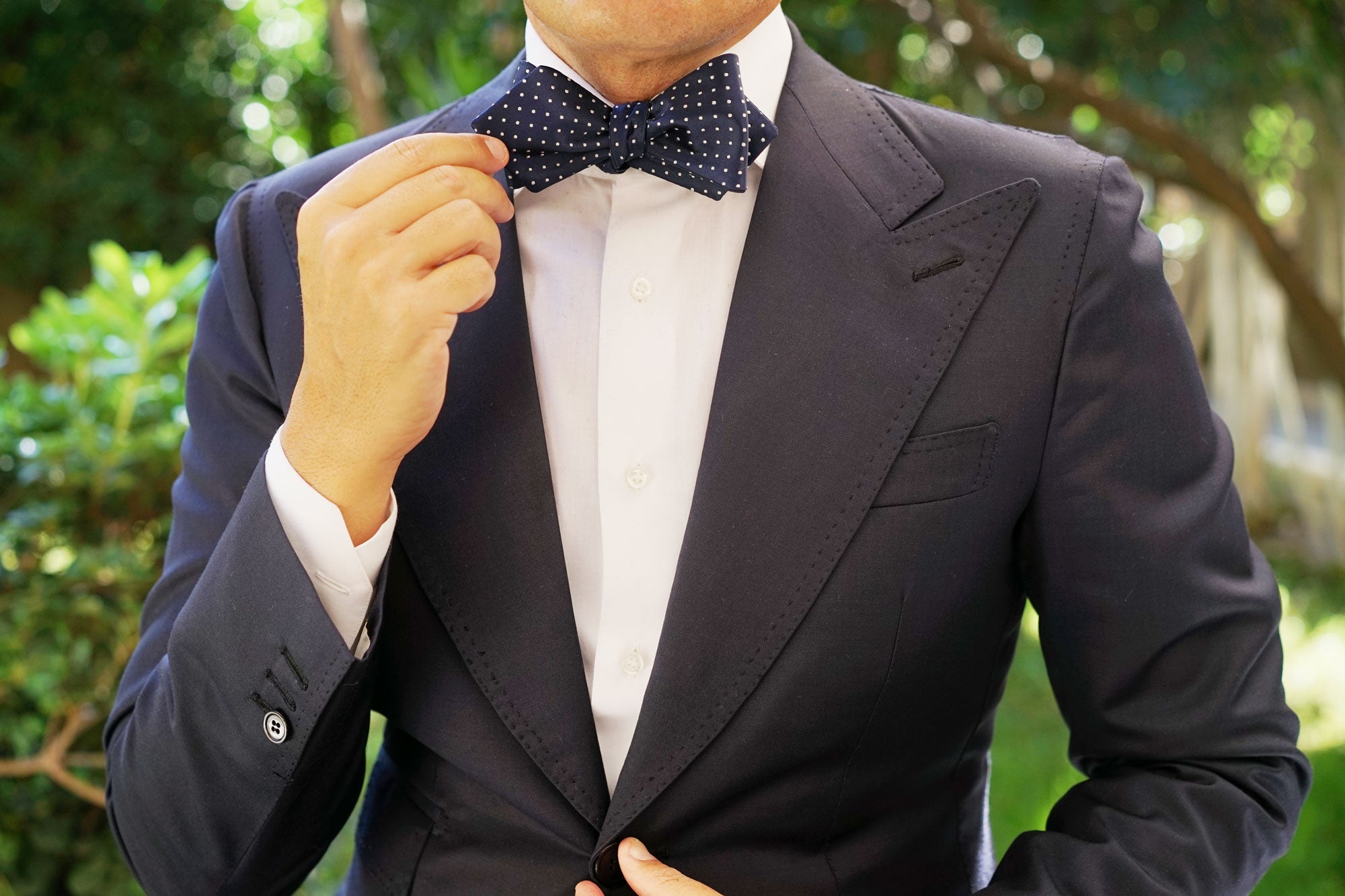 Midnight Blue Mini Pin Dots Diamond Self Bow Tie