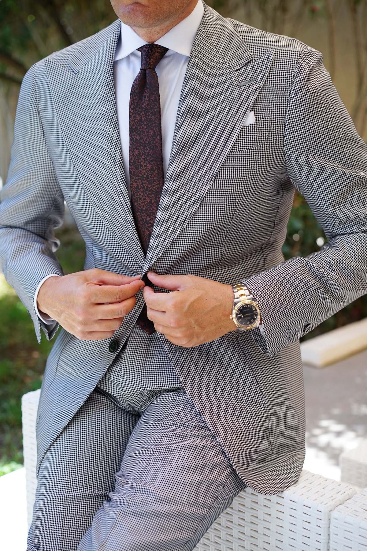 Truffle Brown Floral Skinny Tie