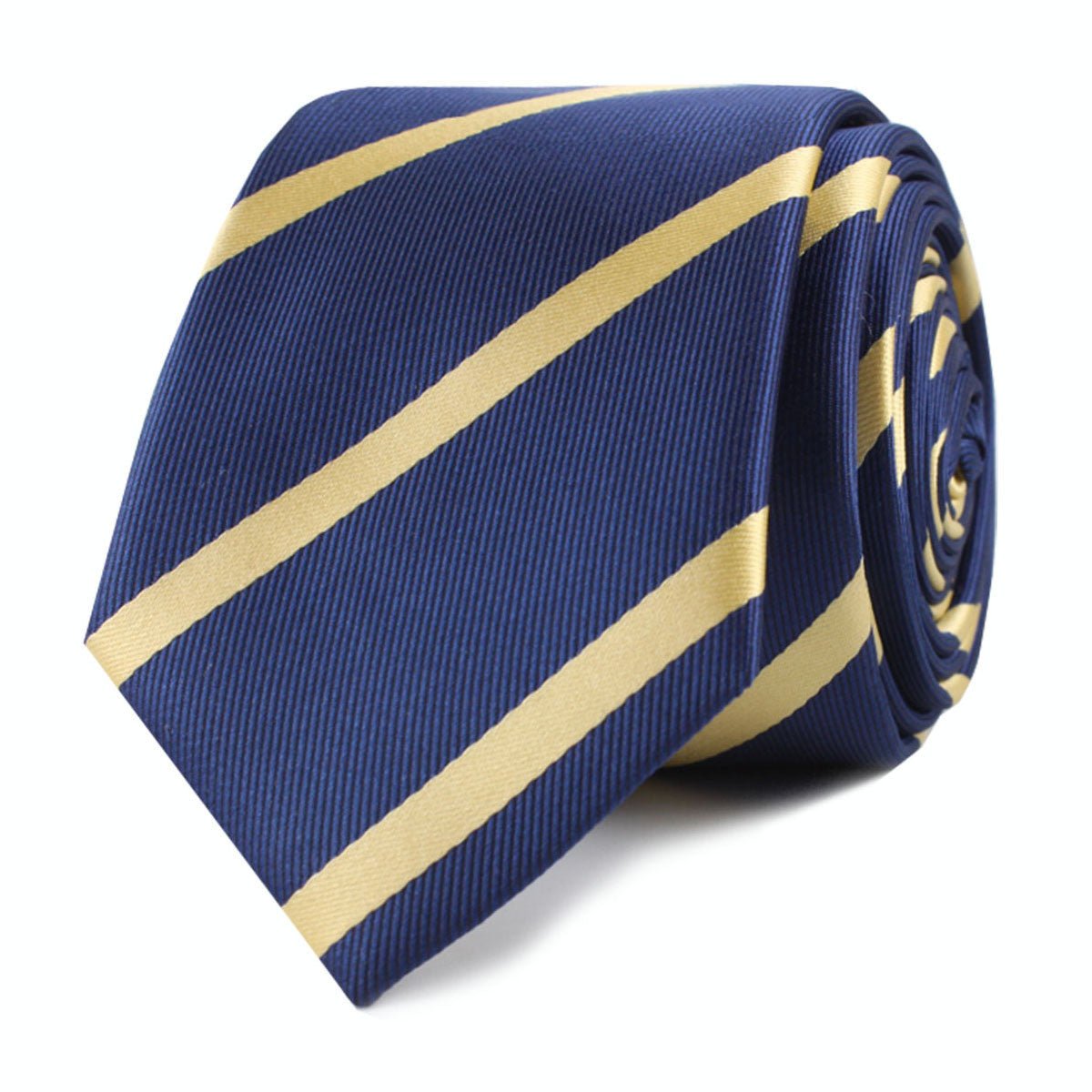 Navy Blue with Yellow Stripes Skinny Tie