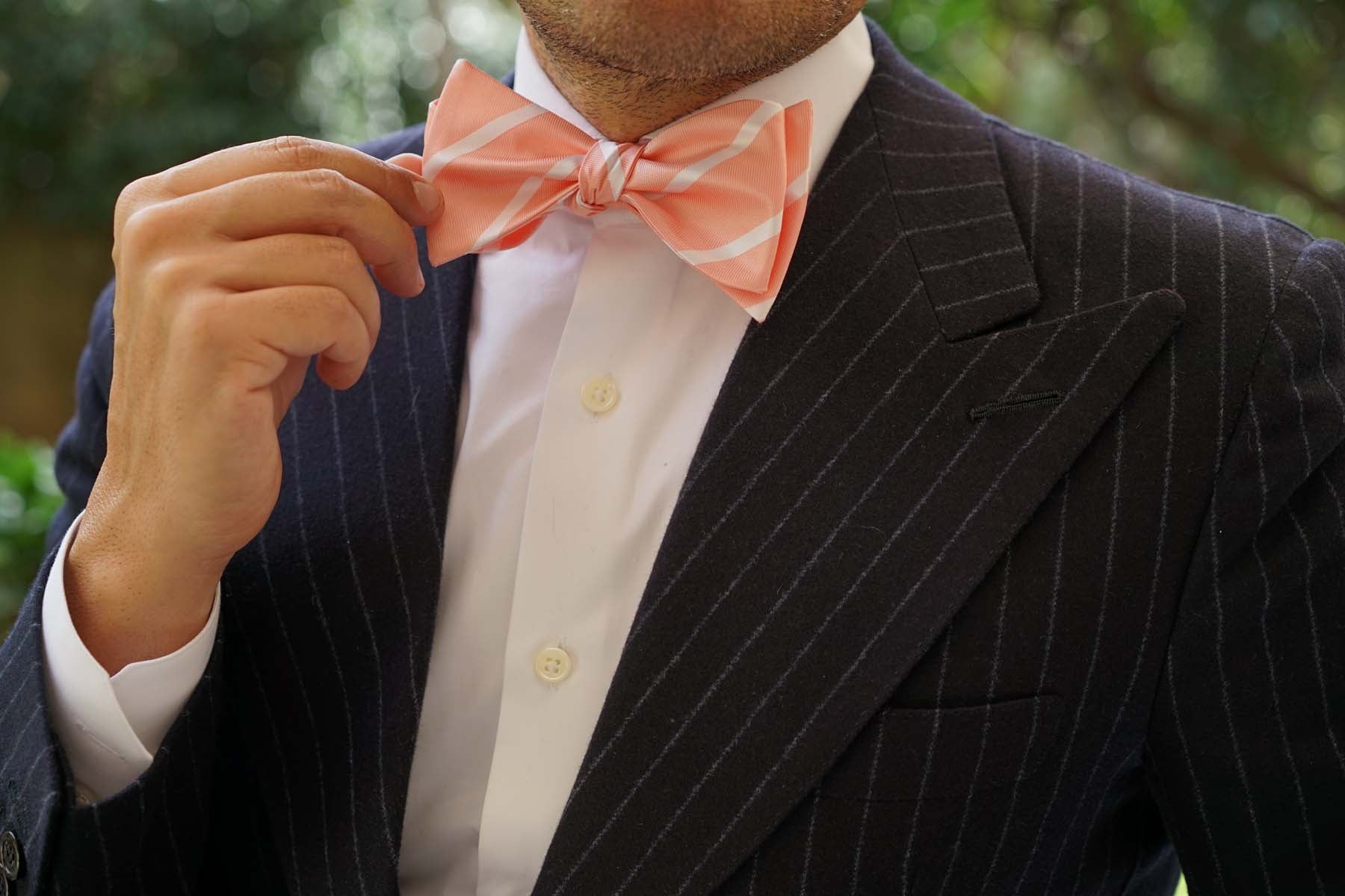 Peach Striped Self Bow Tie