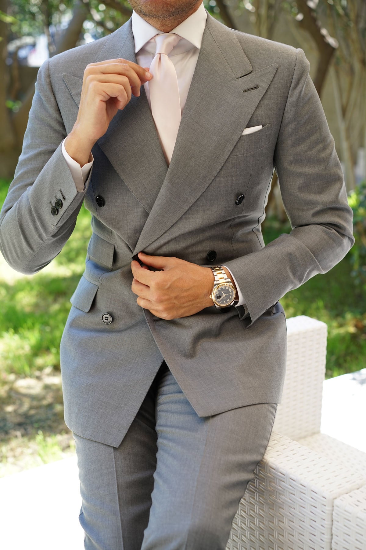 Nude Pink Satin Skinny Tie