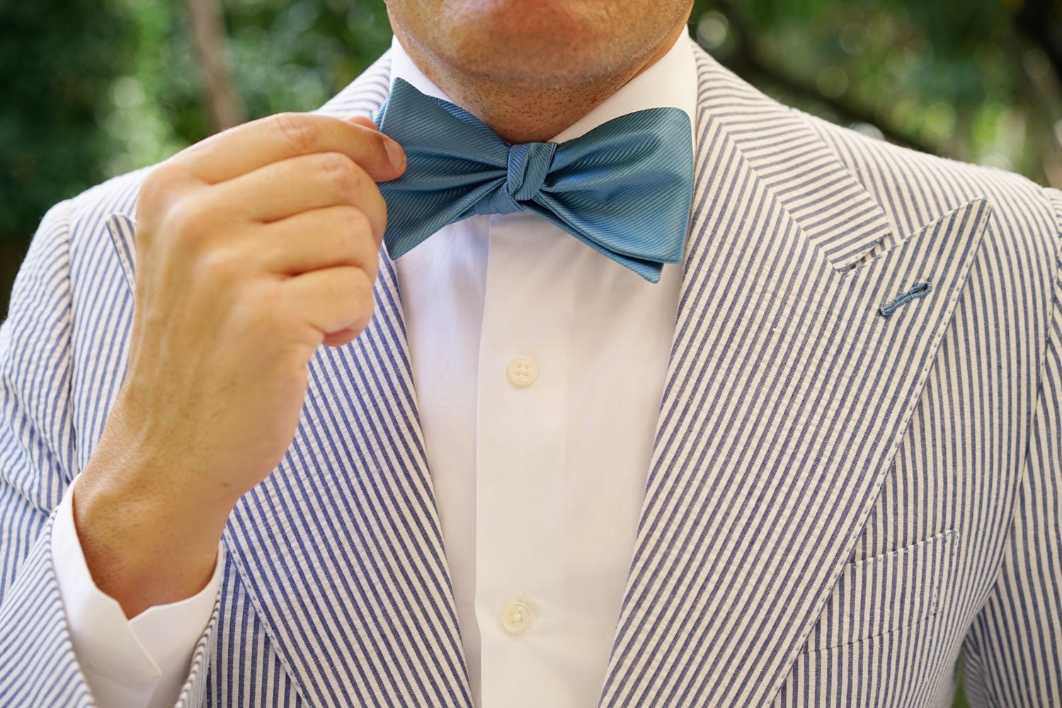 Coastal Blue Twill Self Bow Tie