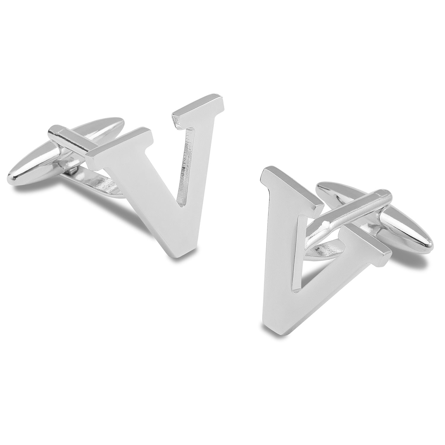 Letter V Silver Cufflinks