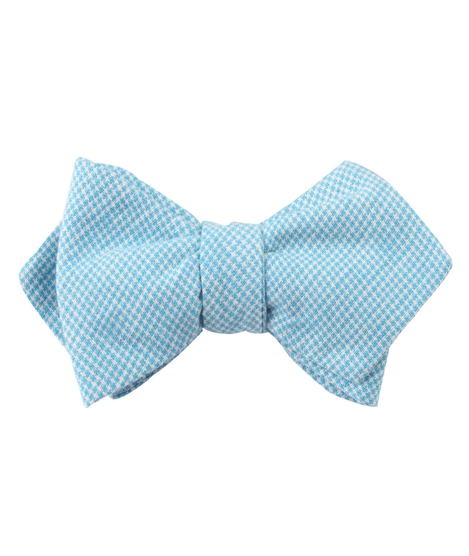 Blue Joy Houndstooth Linen Diamond Self Bow Tie