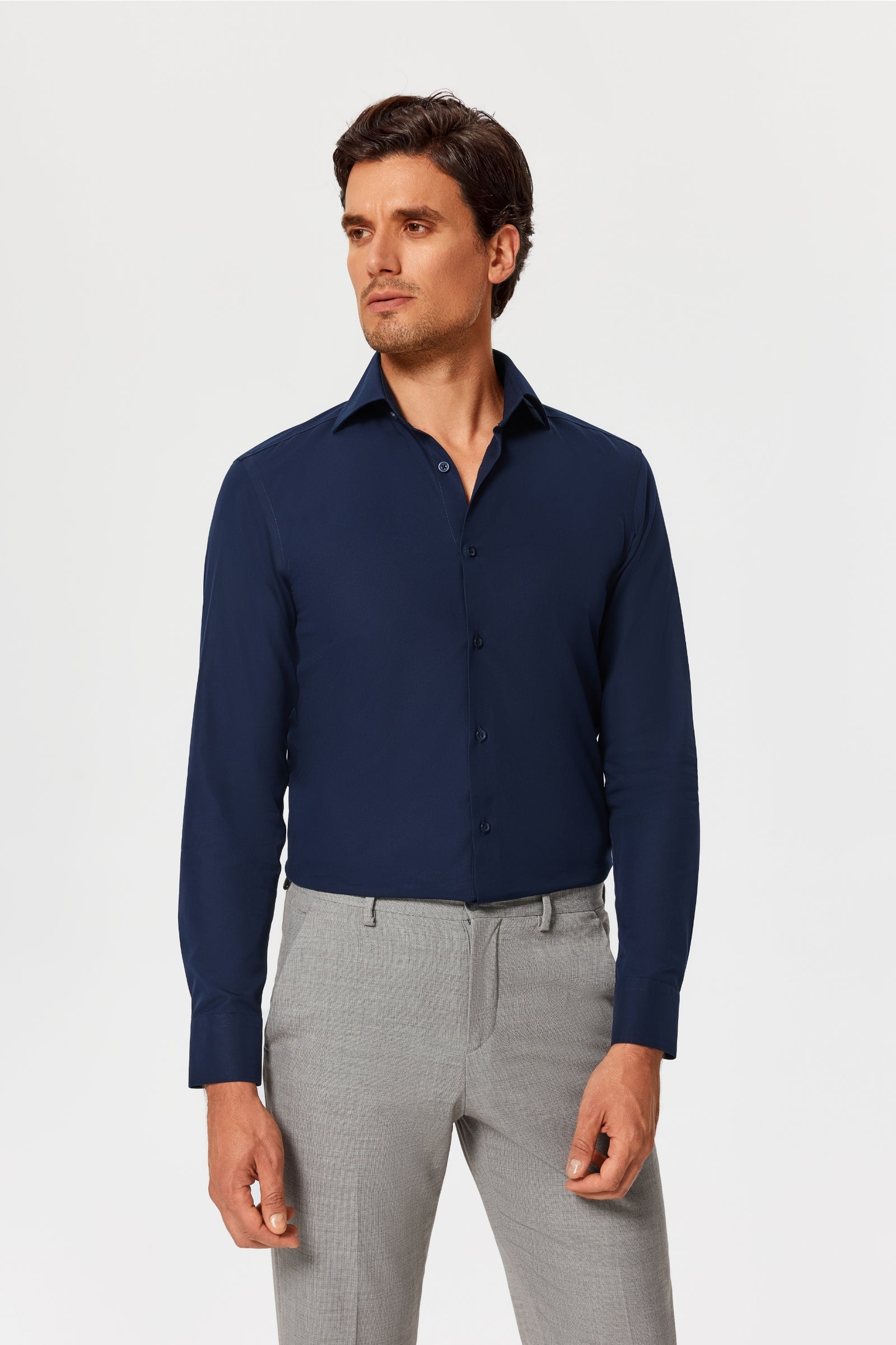 Newhouse Navy Poplin Non-Iron Shirt