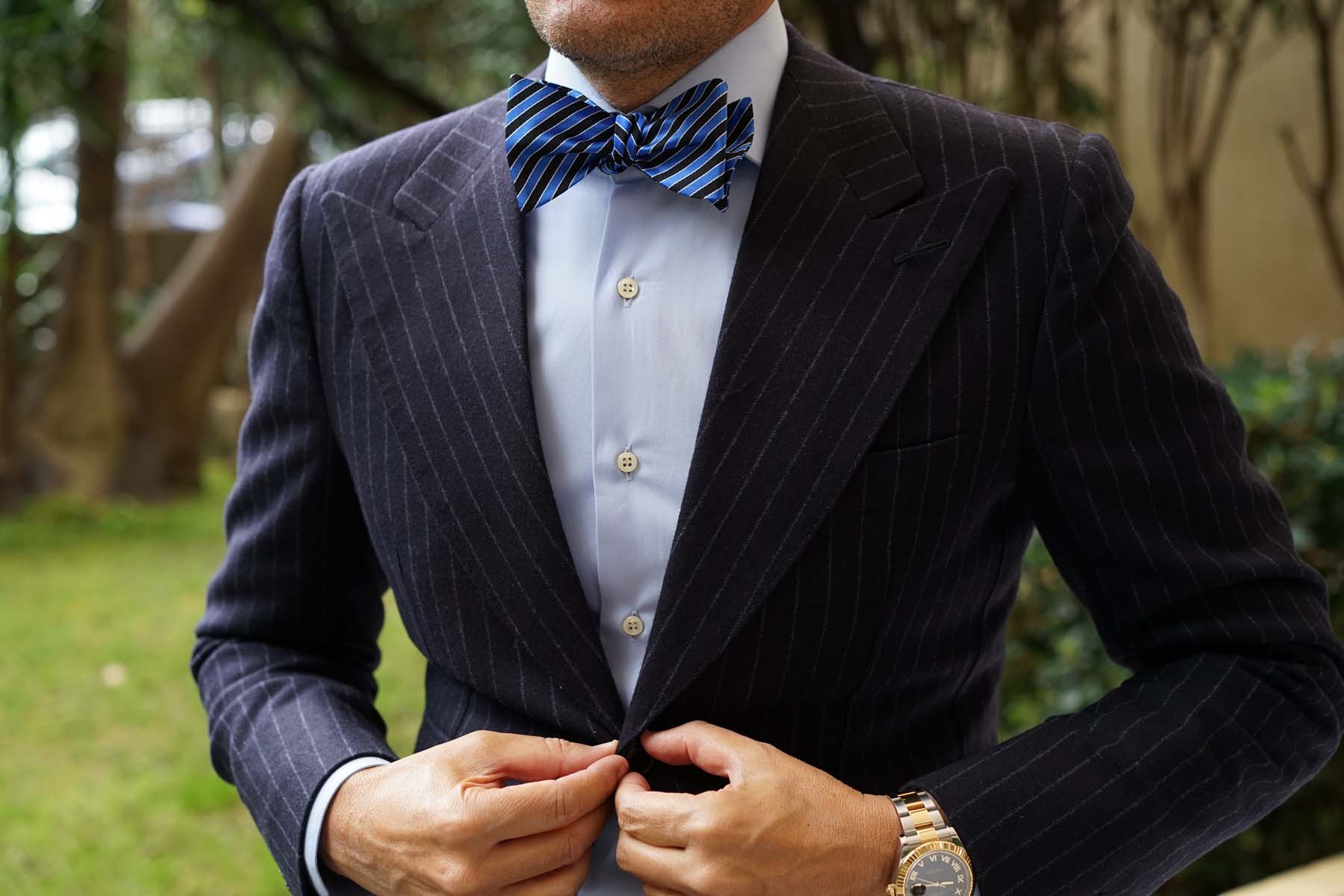 Striped Blue Black Bow Tie Untied