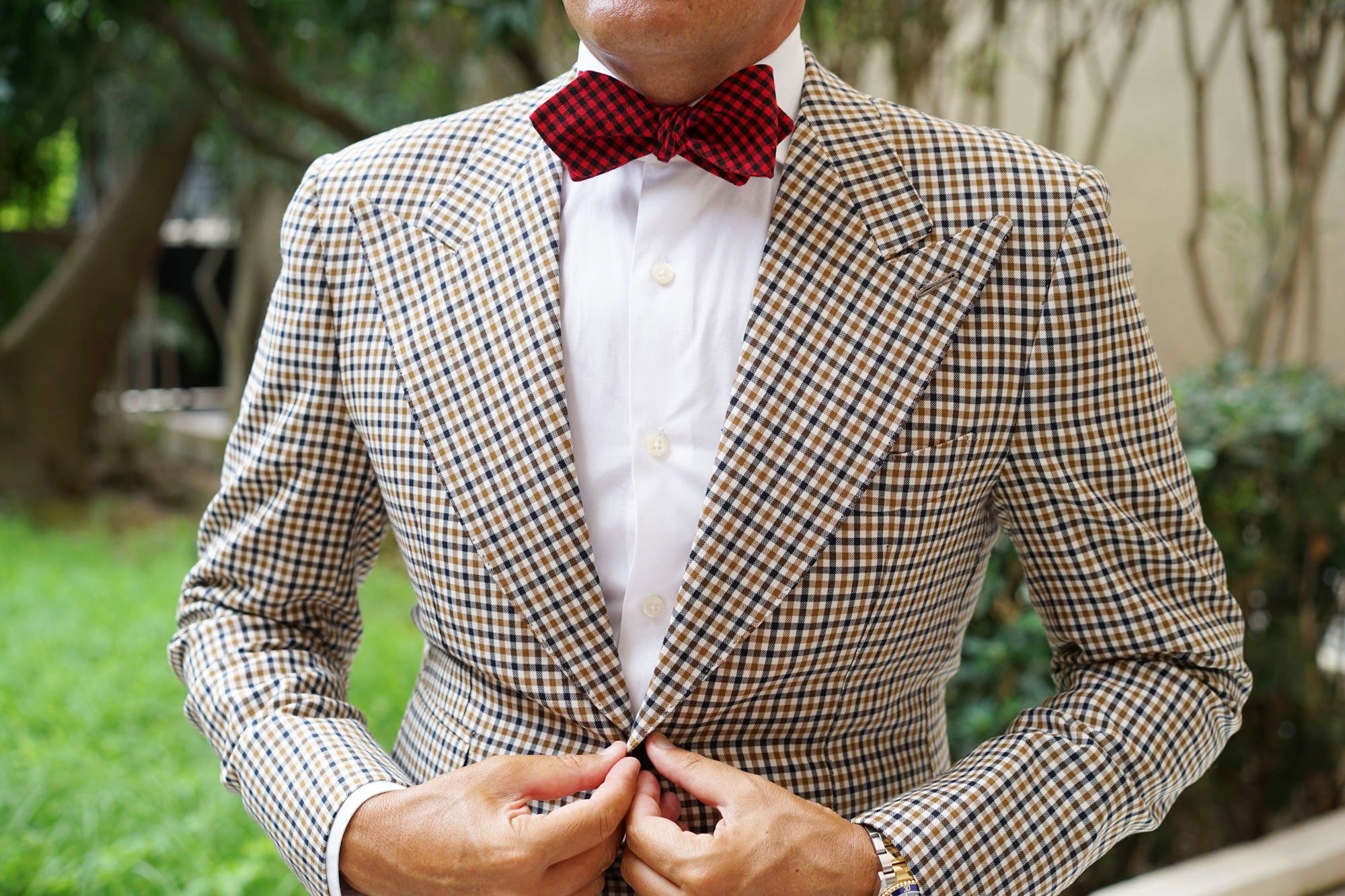 Red Belfast Gingham Diamond Self Bow Tie