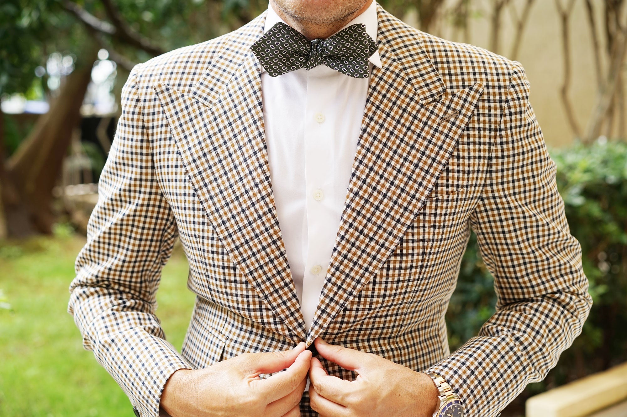 Forest Green Paisley Diamond Self Bow Tie