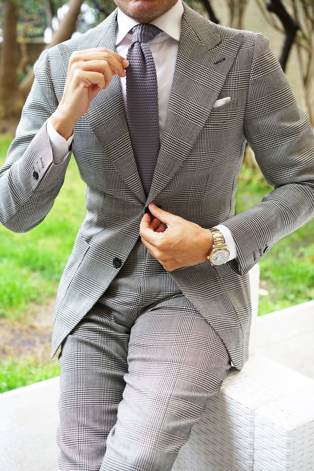 Light Grey Pointed Knitted Tie