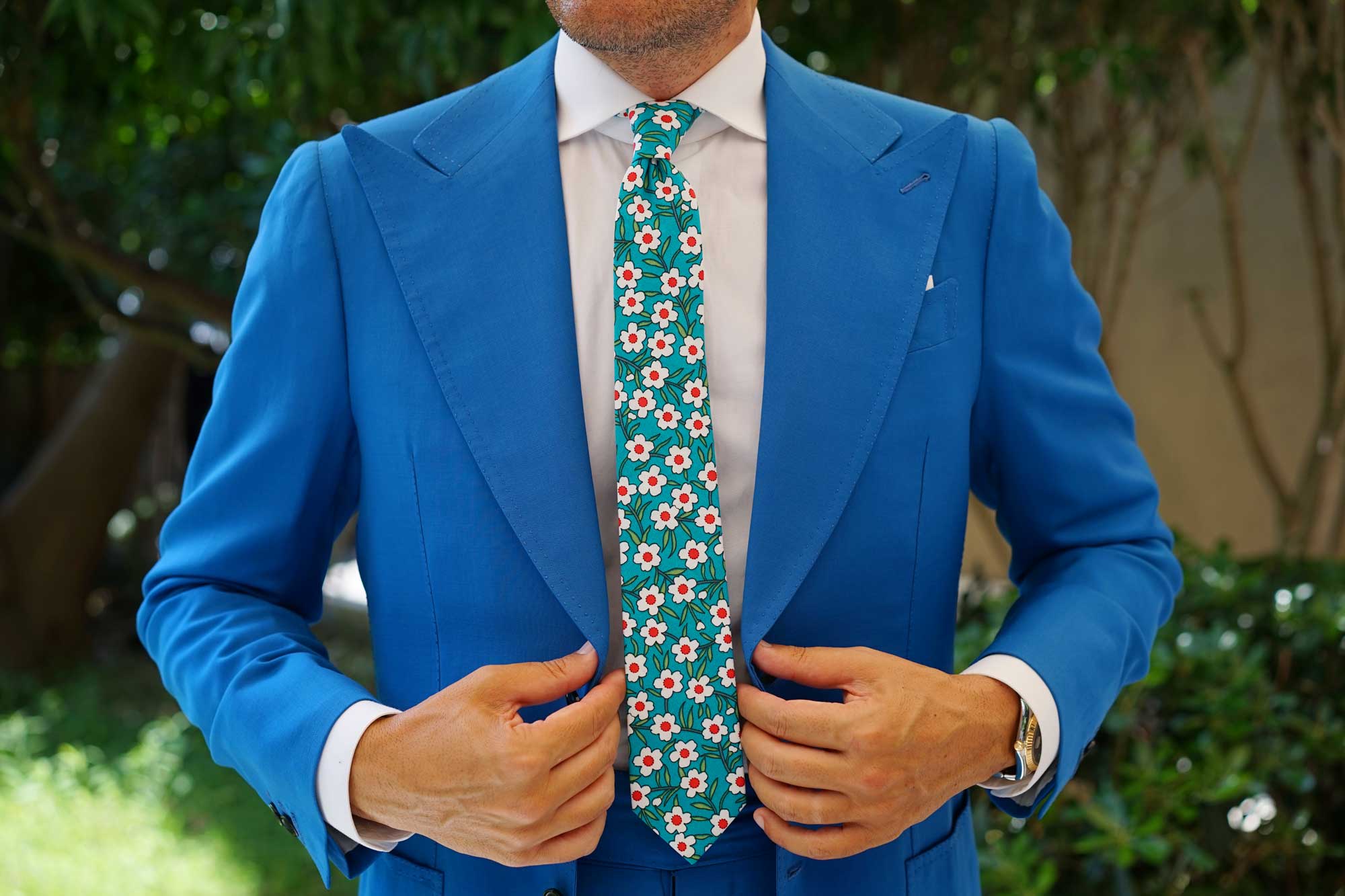 Maldivian Turquoise Floral Skinny Tie