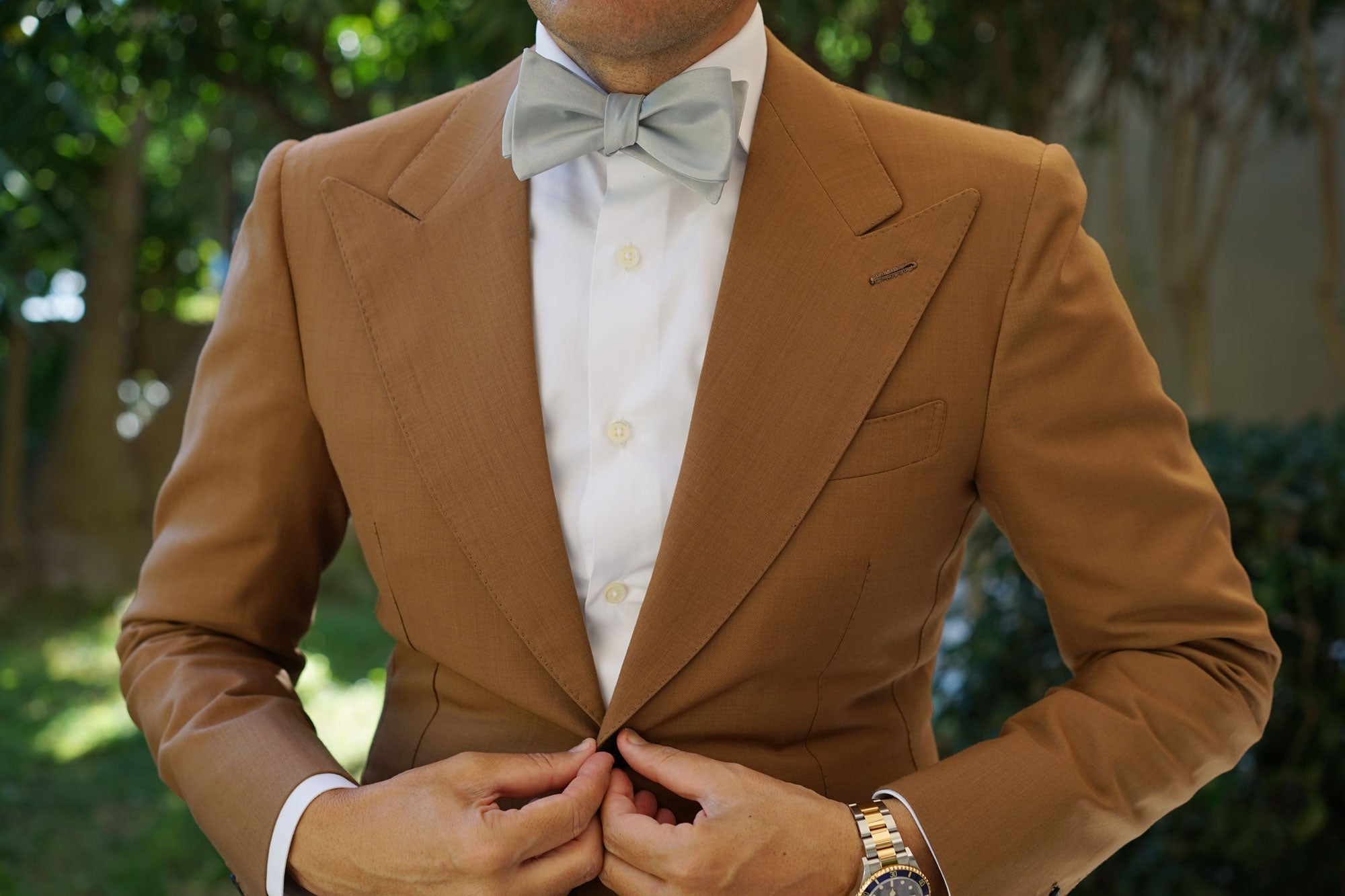 Mystic Silver Satin Self Bow Tie