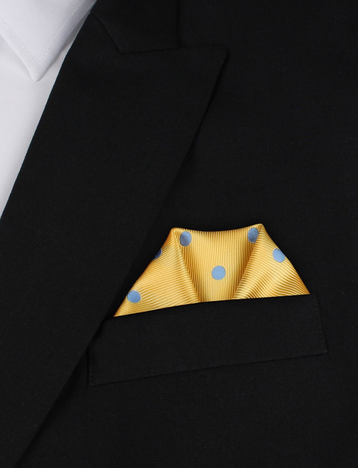 Yellow Pocket Square with Light Blue Polka Dots