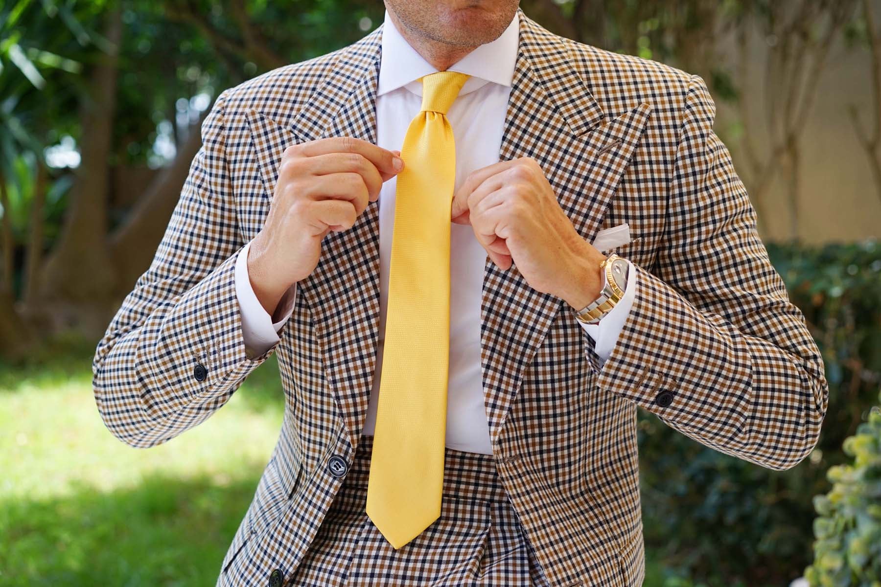 Sunflower Yellow Basket Weave Skinny Tie