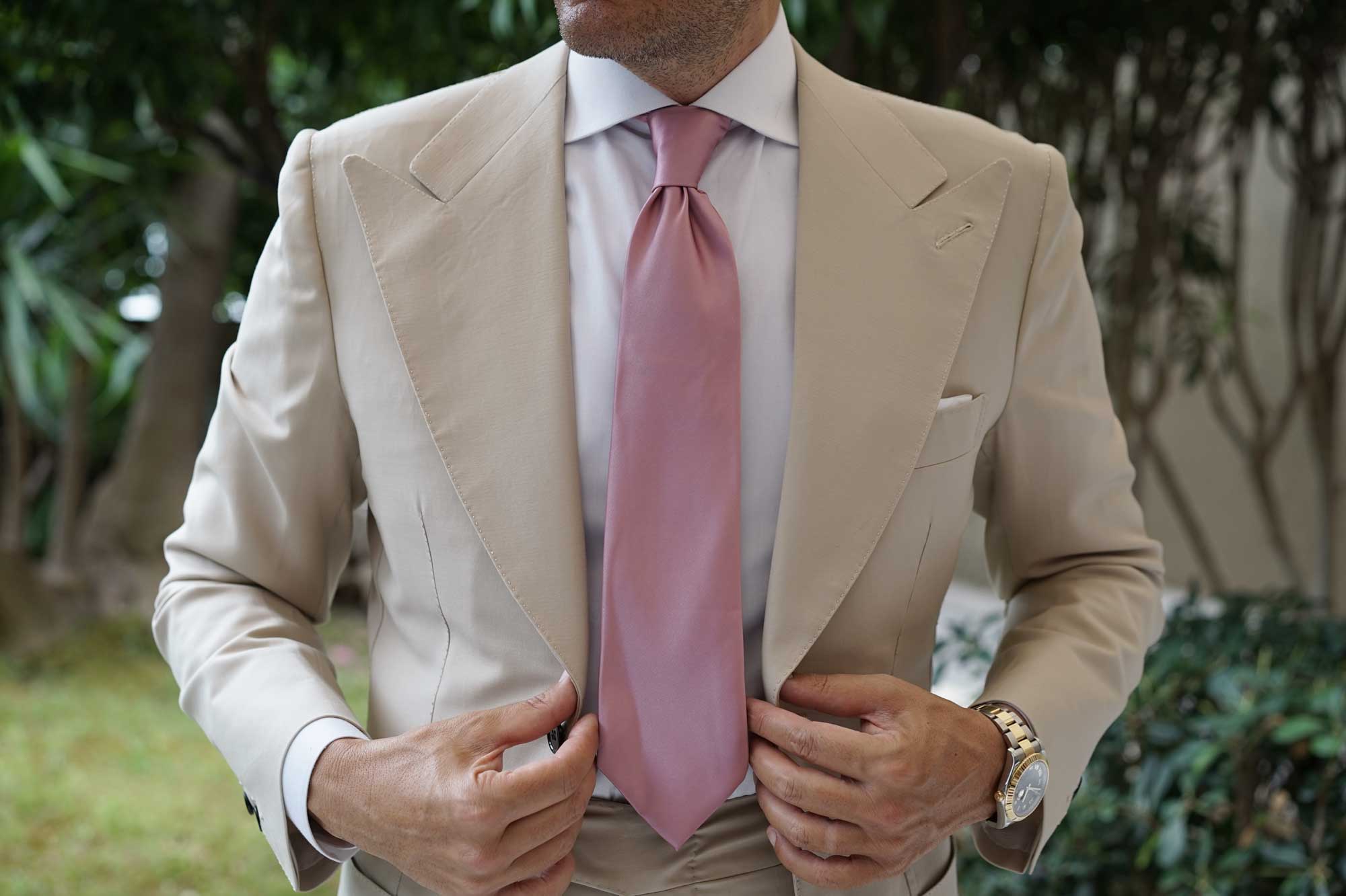 Dusty Rose Pink Satin Necktie