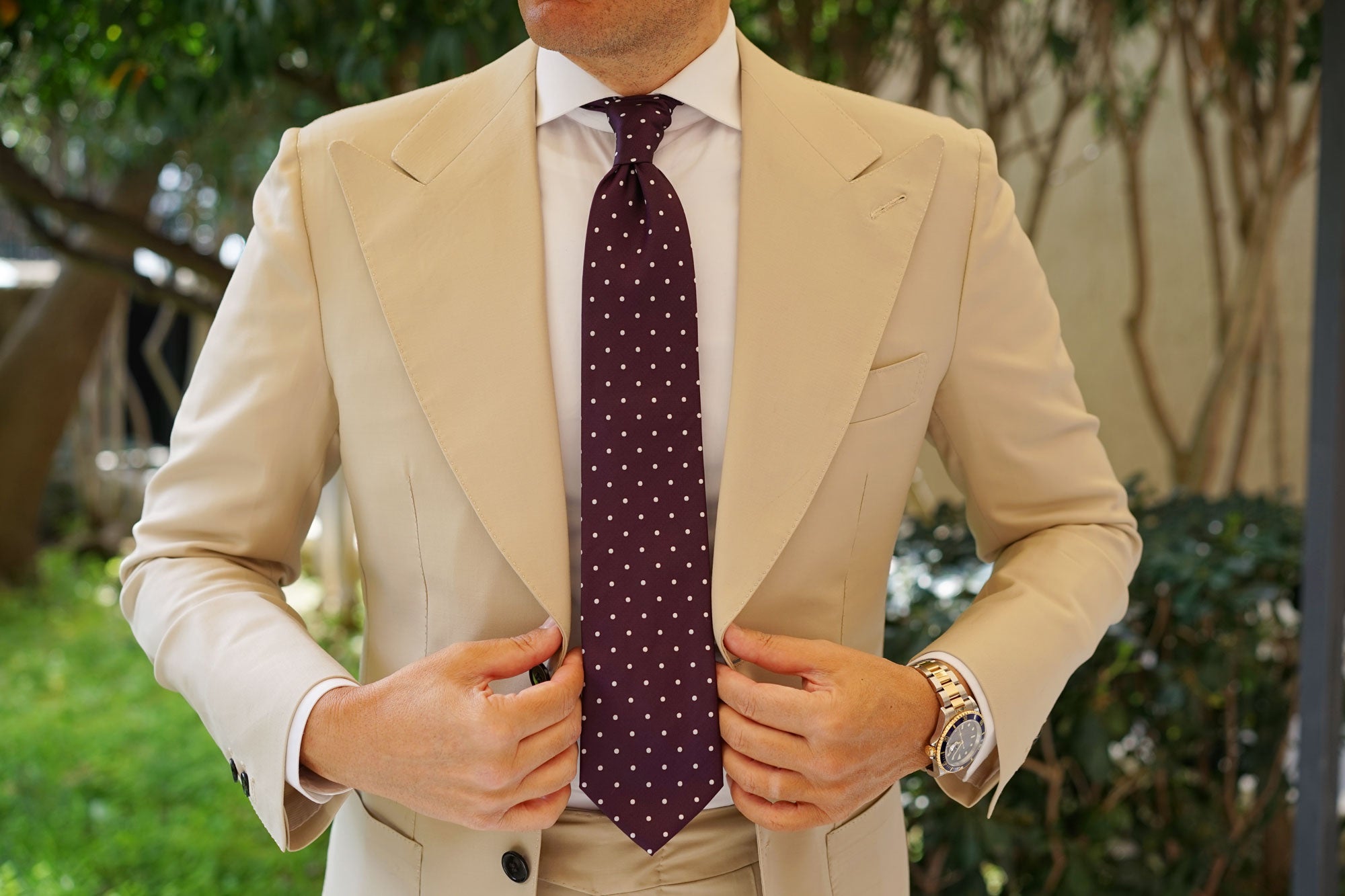 Eggplant Plum Purple with White Polka Dots Necktie