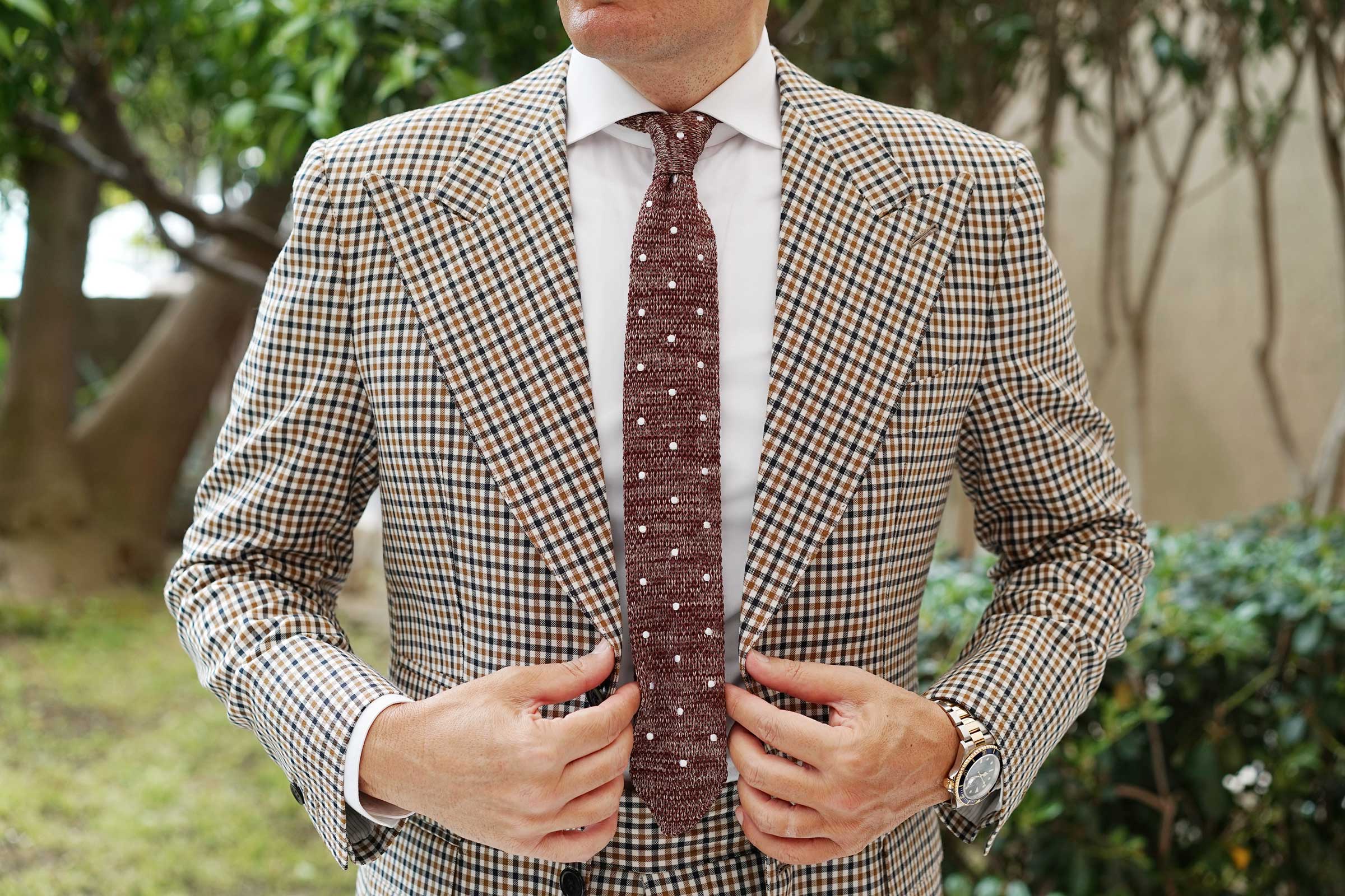 Cambay Brown Polka Dot Knitted Tie