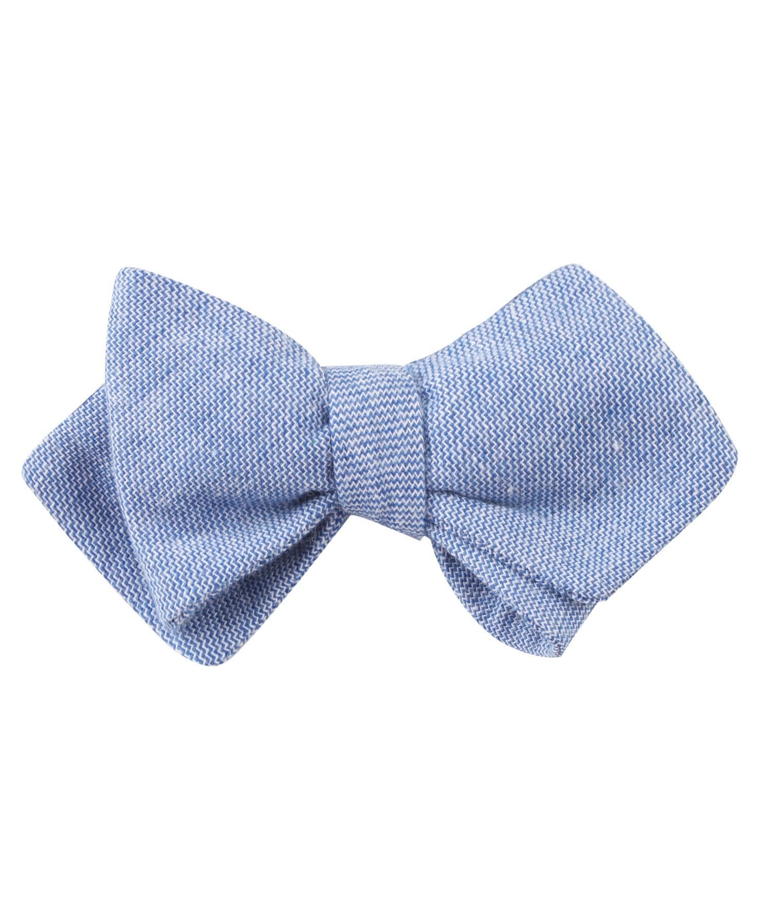 Santorini Blue Zig Zag Linen Diamond Self Bow Tie