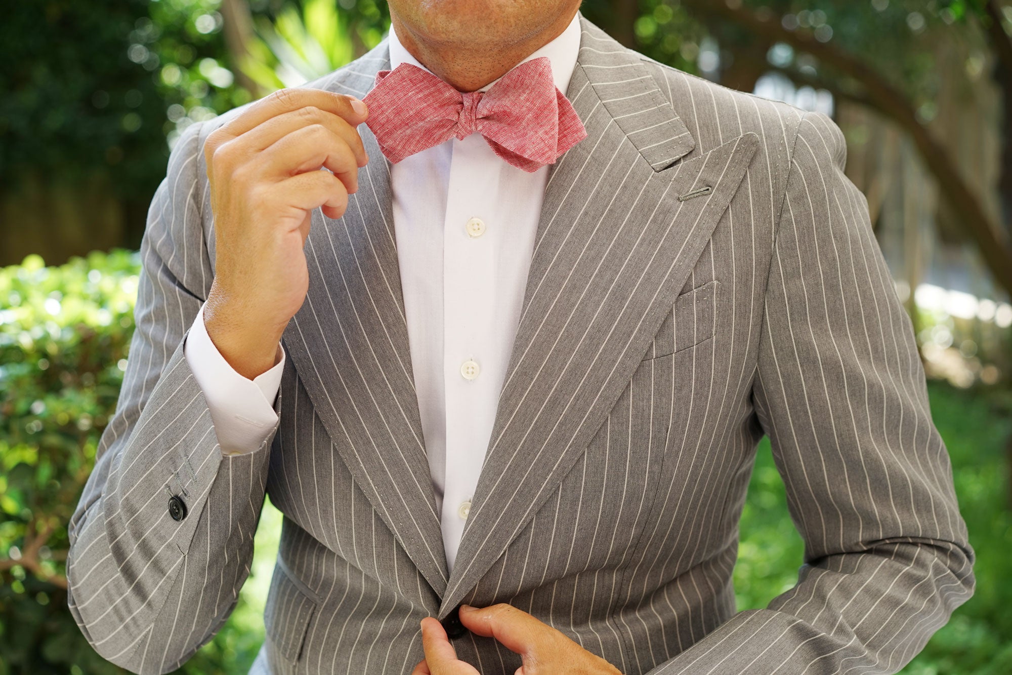 Light Red Chambray Linen Self Tie Diamond Bow Tie