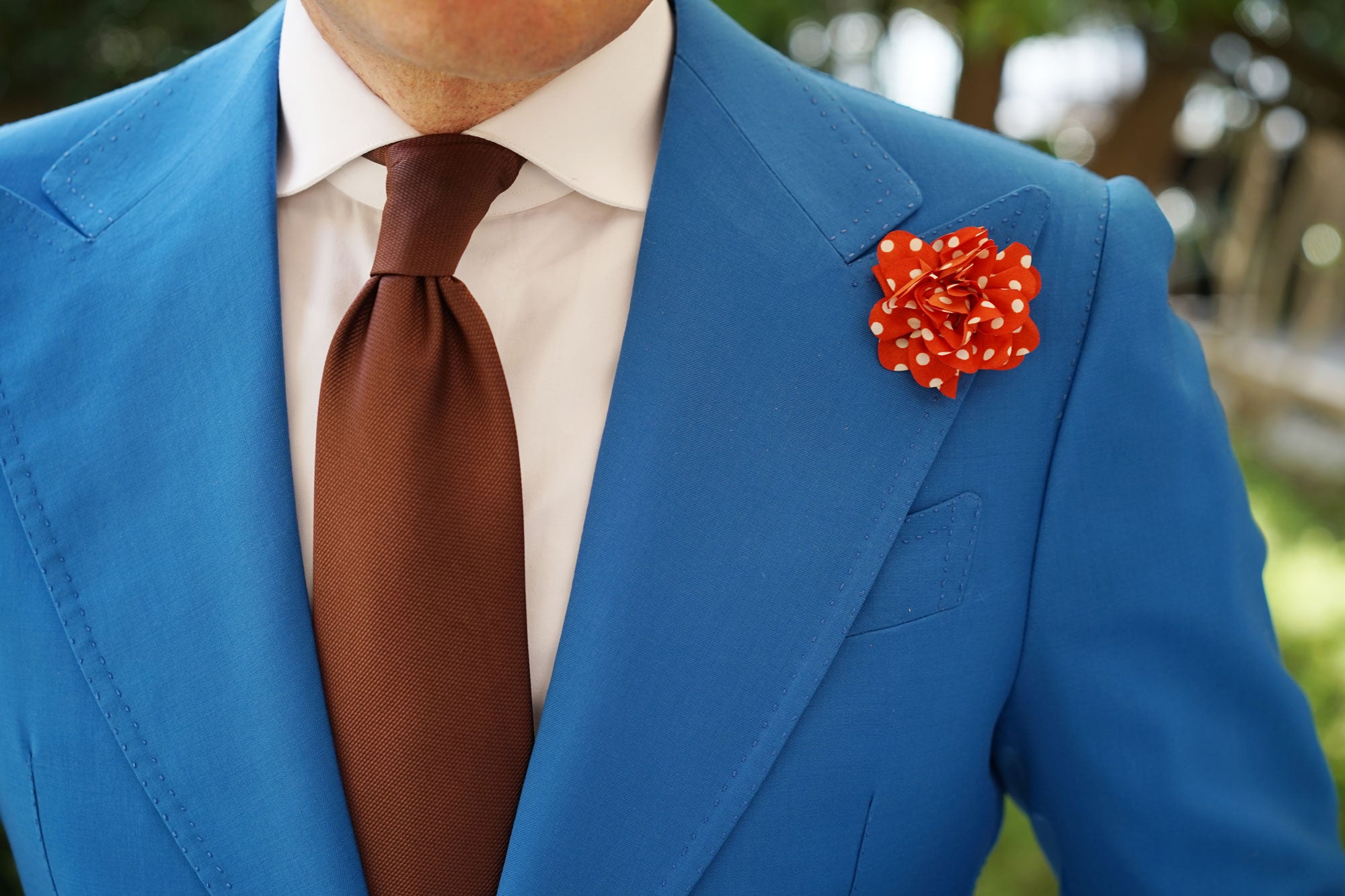 Arancione Orange Lapel Flower With White Polka Dots