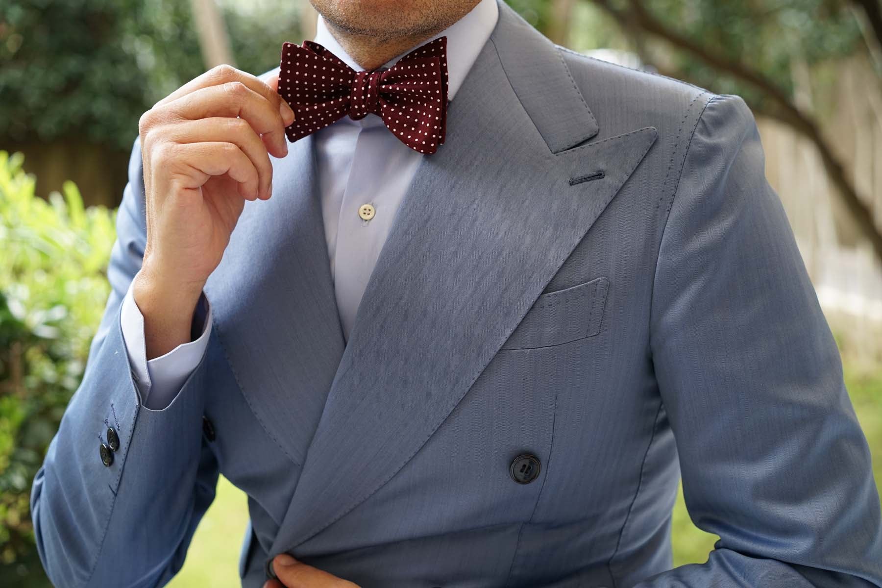 Burgundy Cotton Polkadot Self Bow Tie