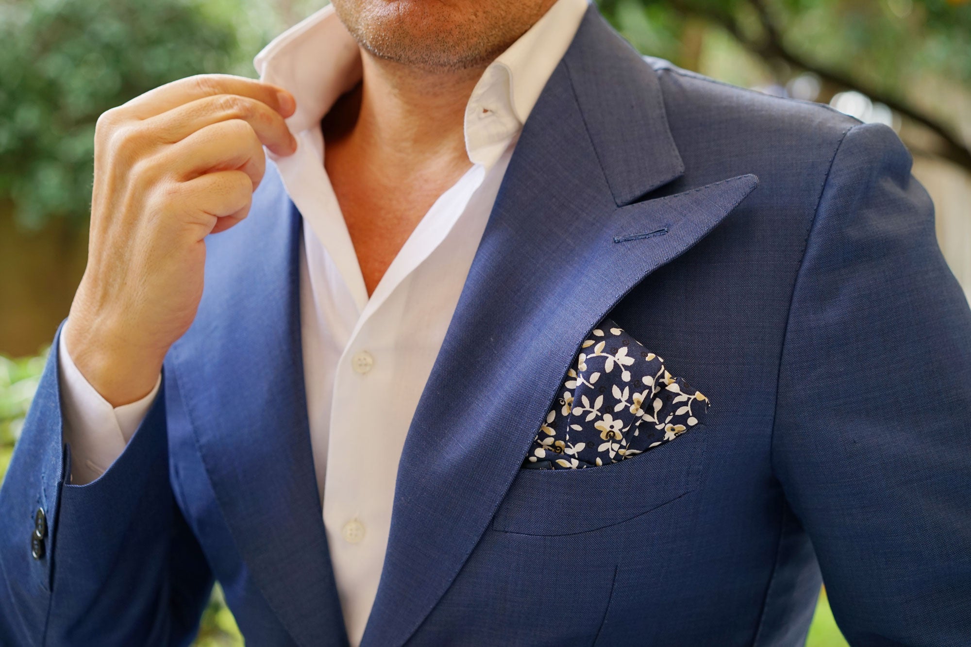 Yukata Navy Blue Floral Pocket Square