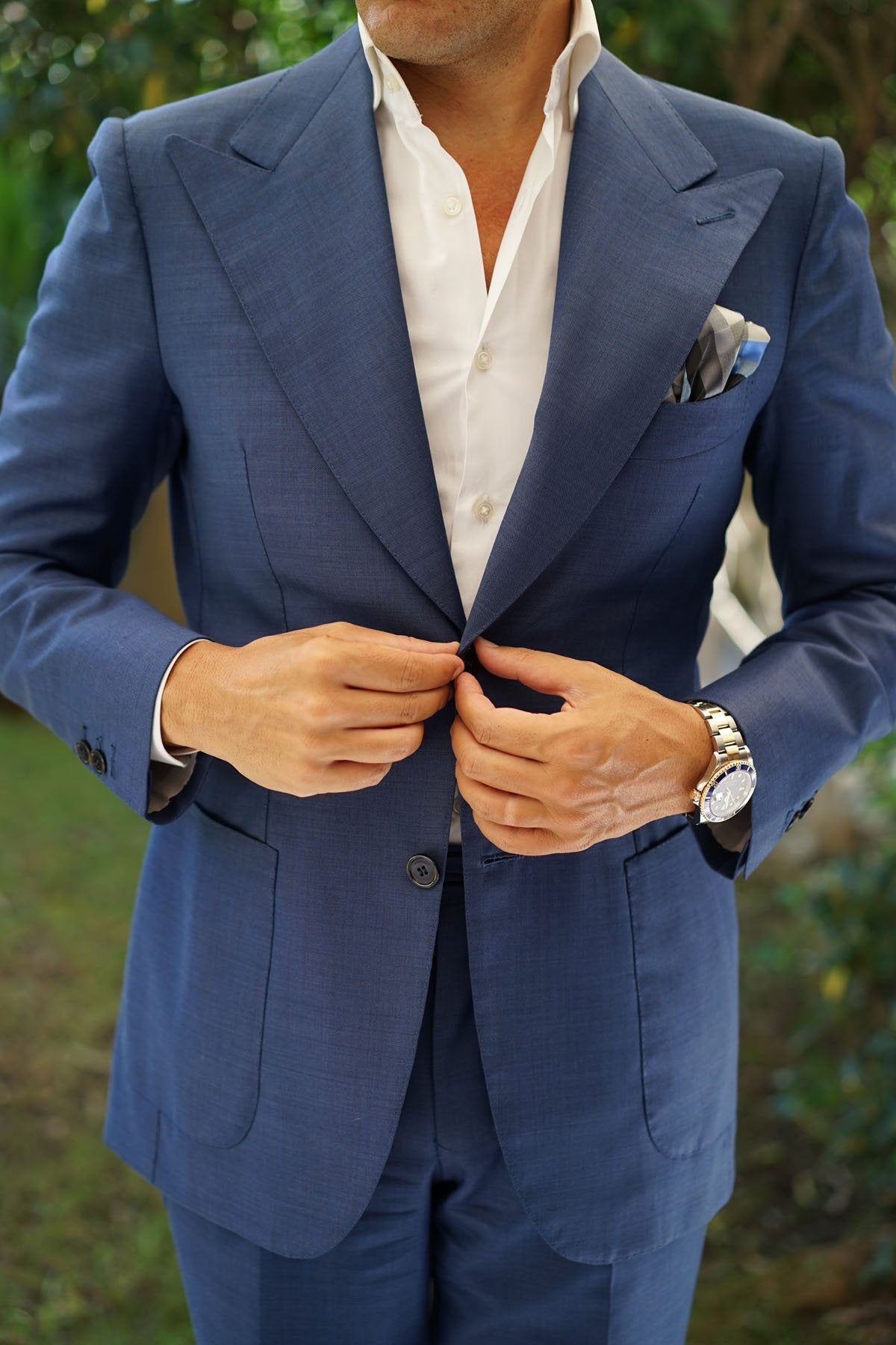 Black Grey Silver Blue Pattern Pocket Square