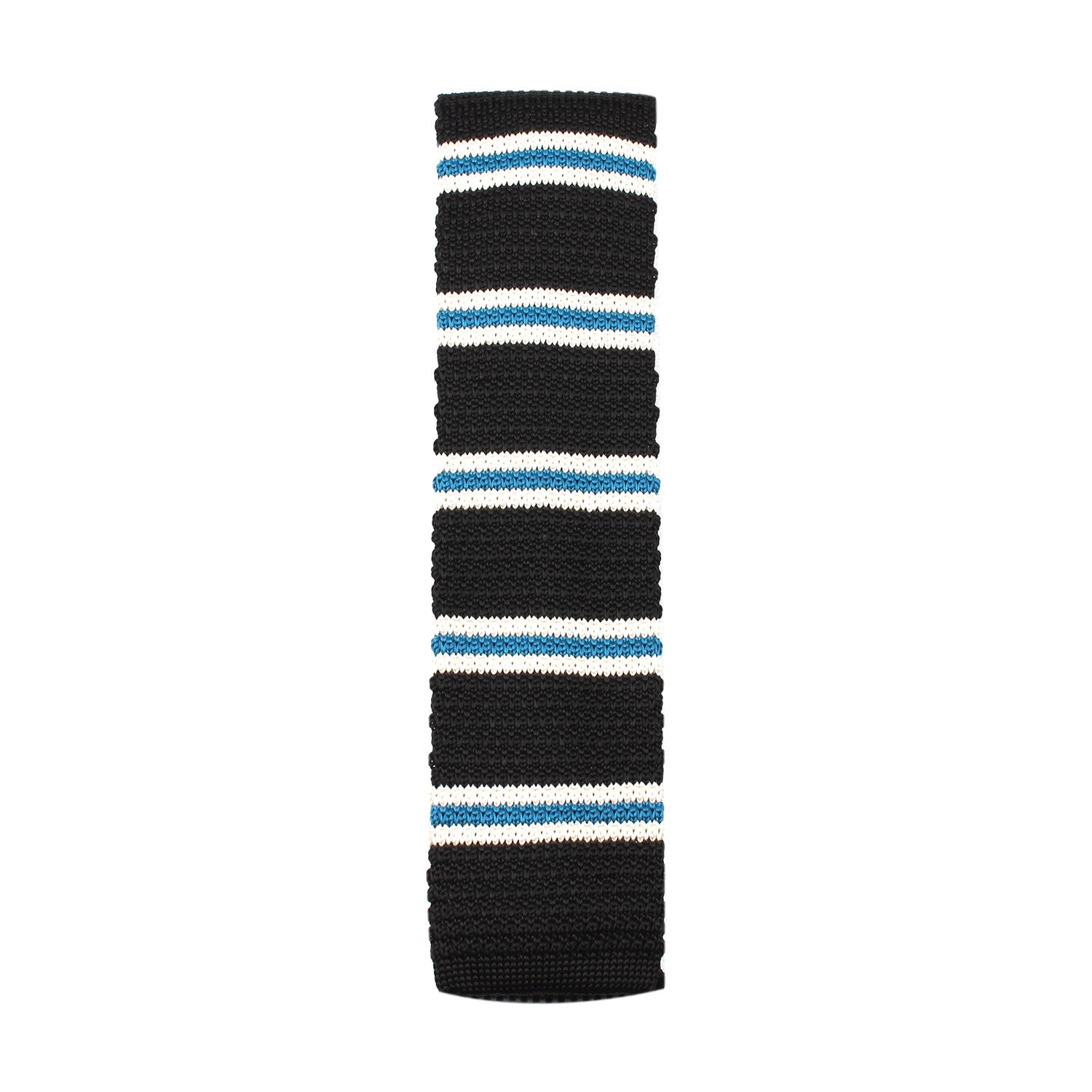 Black Knitted Tie with White & Blue Teal Stripes