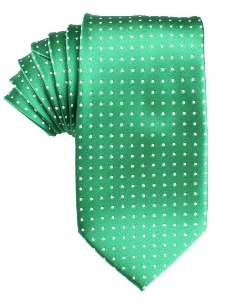 Green Tie with White Polka Dots