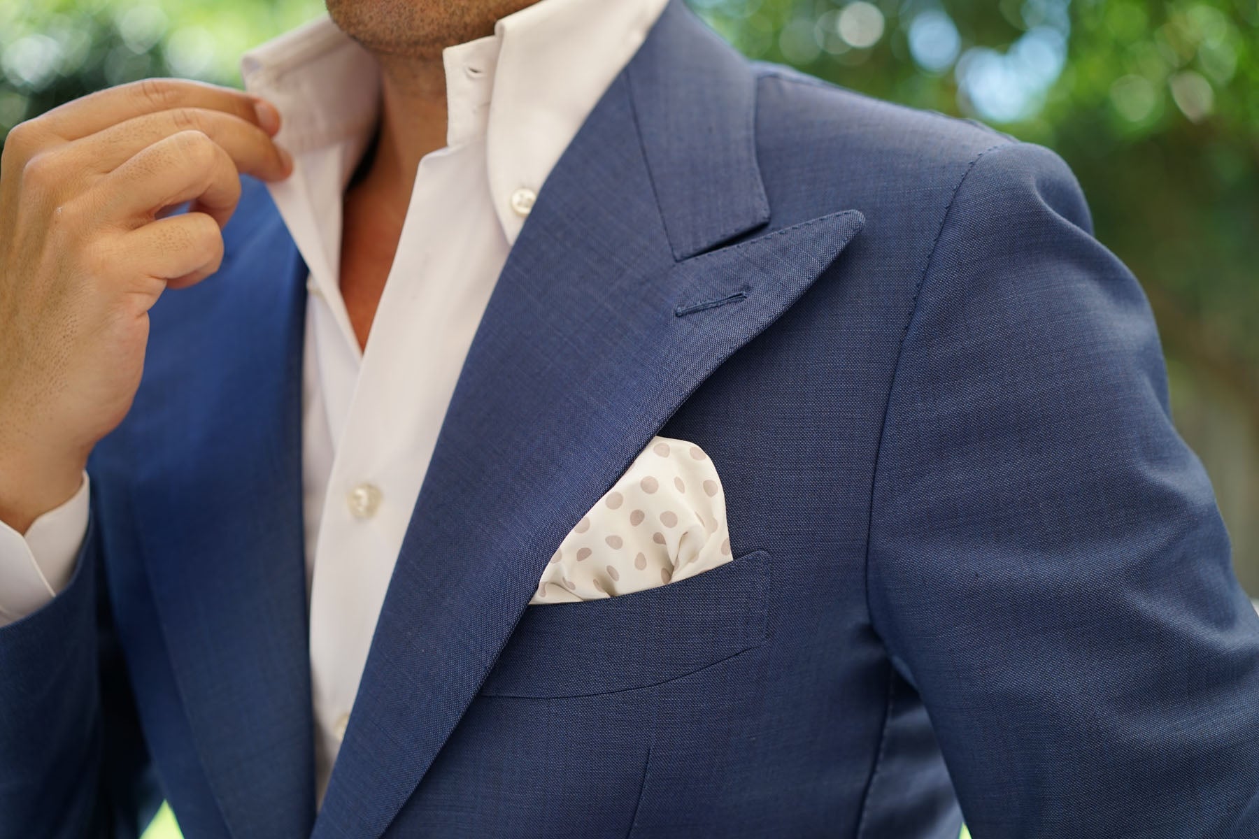 White Cotton with Grey Polka Dots Pocket Square