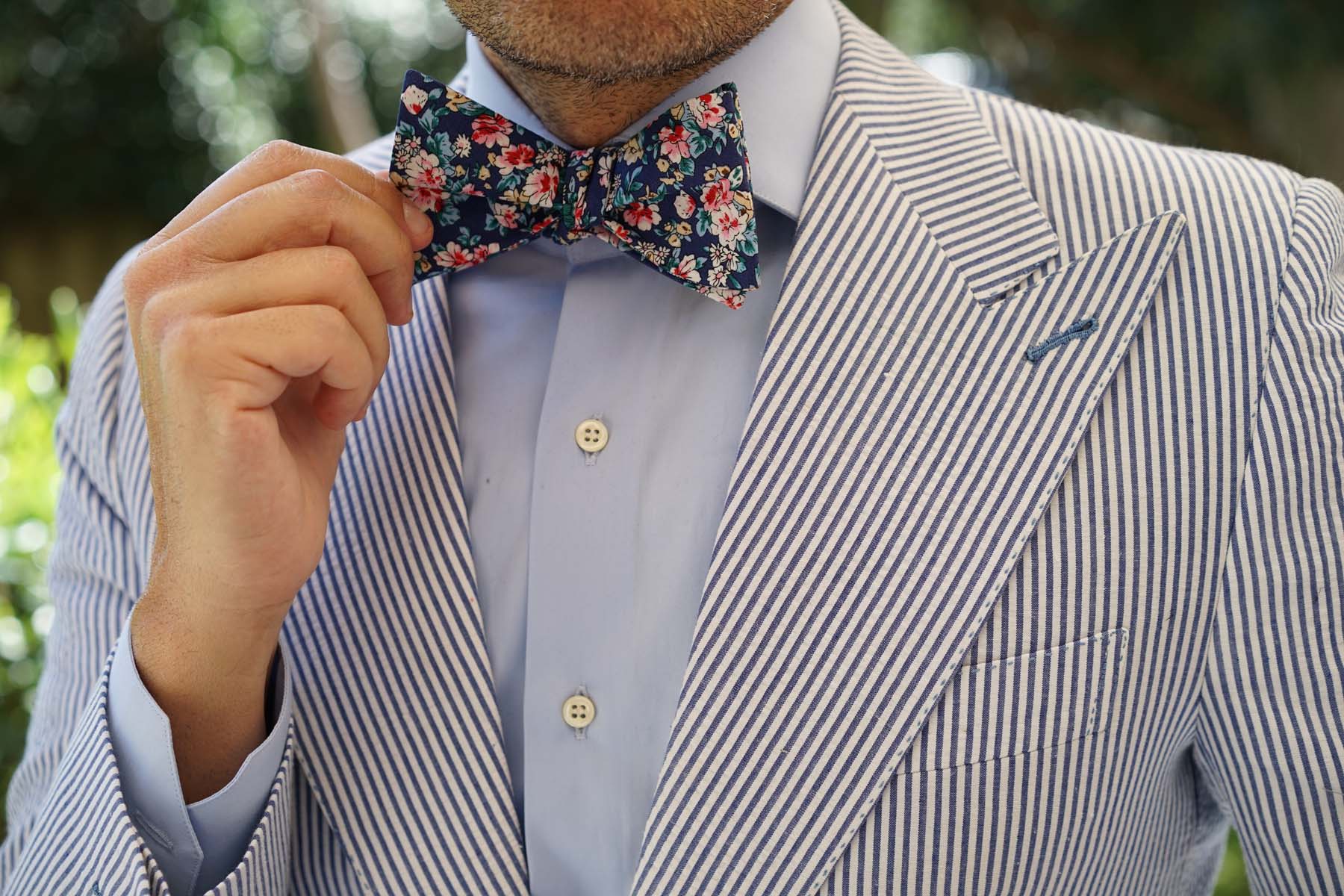 Cancún Blue Floral Self Bow Tie